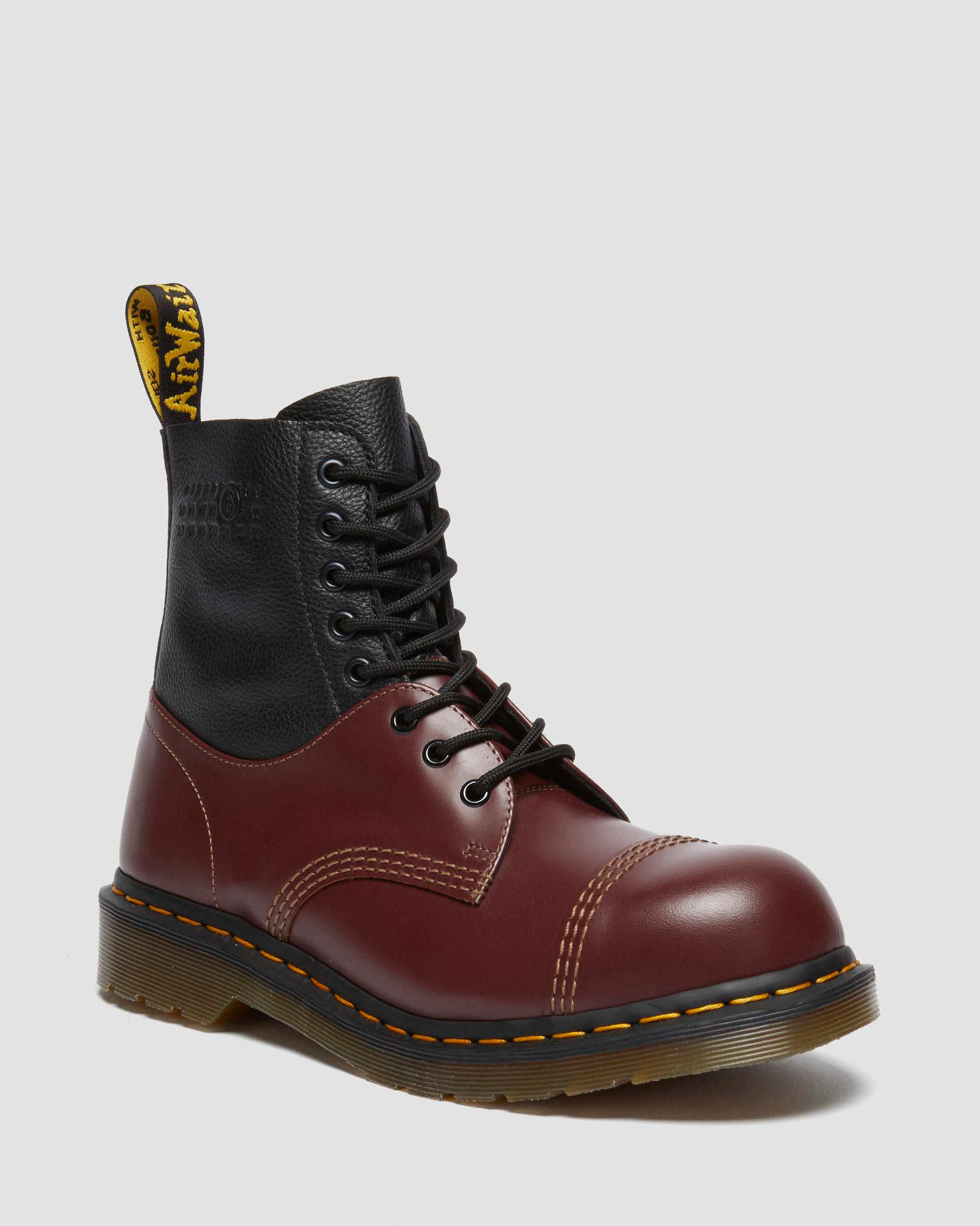 Dr. Martens' 1460 / 1461 Mm6 Leder Stiefel Mit Stahlkappe In Schwarz/rot