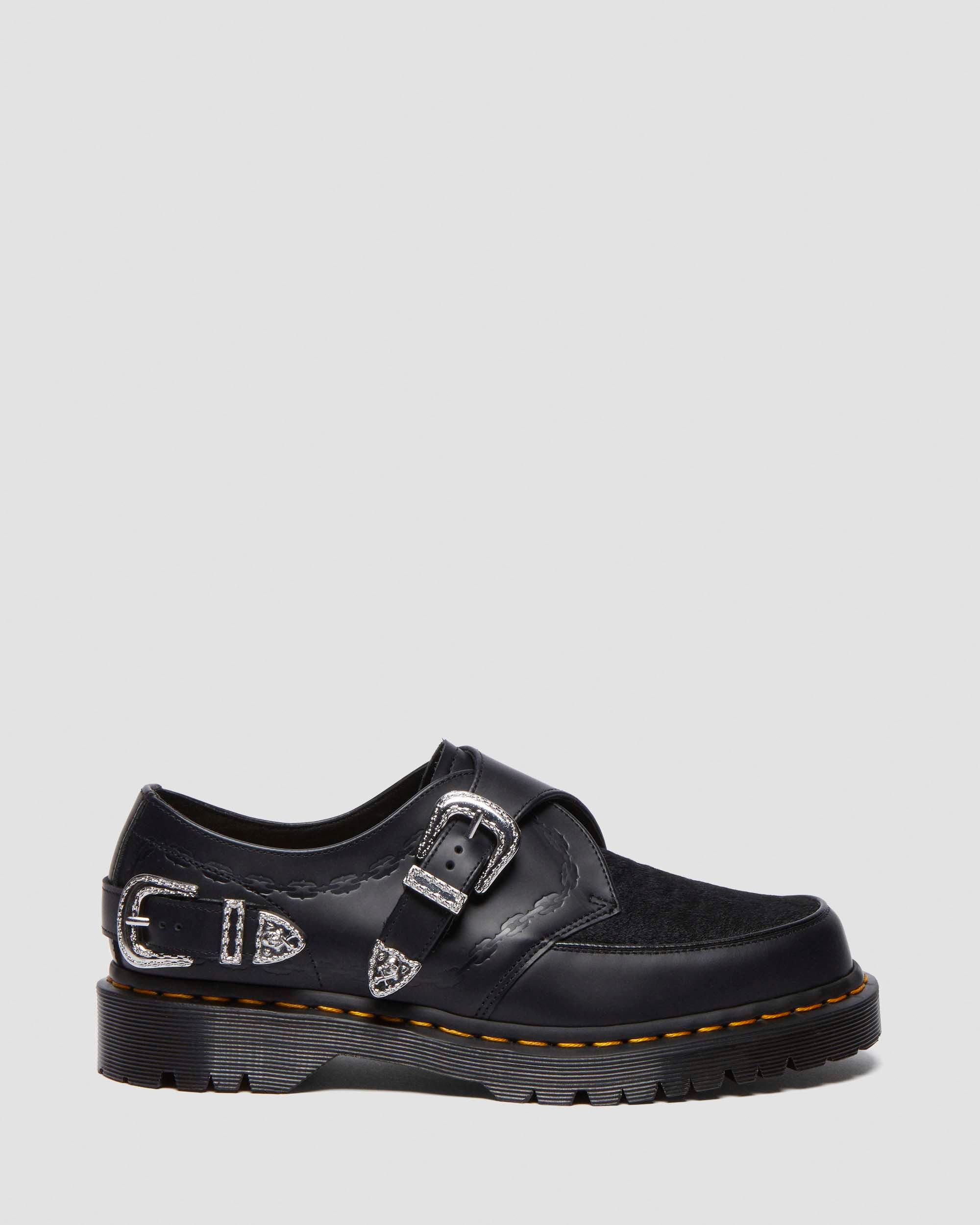 RAMSEY MONK THE GREAT FROG HAIR ON SMOOTH LEATHER CREEPER SHOES in Black Dr. Martens