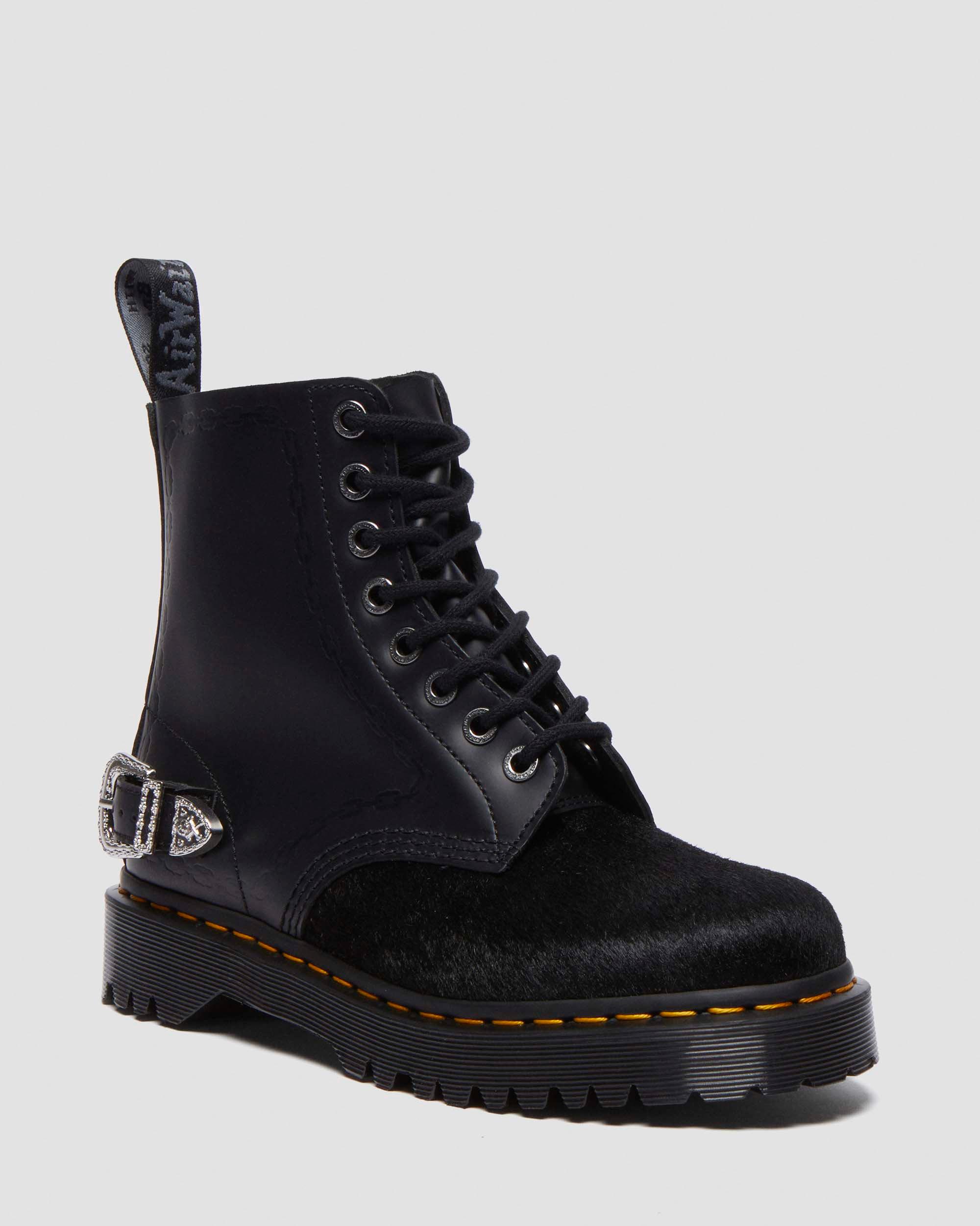 STIVALI 1460 THE GREAT FROG CON SUOLA BEX IN PELLE SMOOTH HAIR ON di colore Nero Dr. Martens