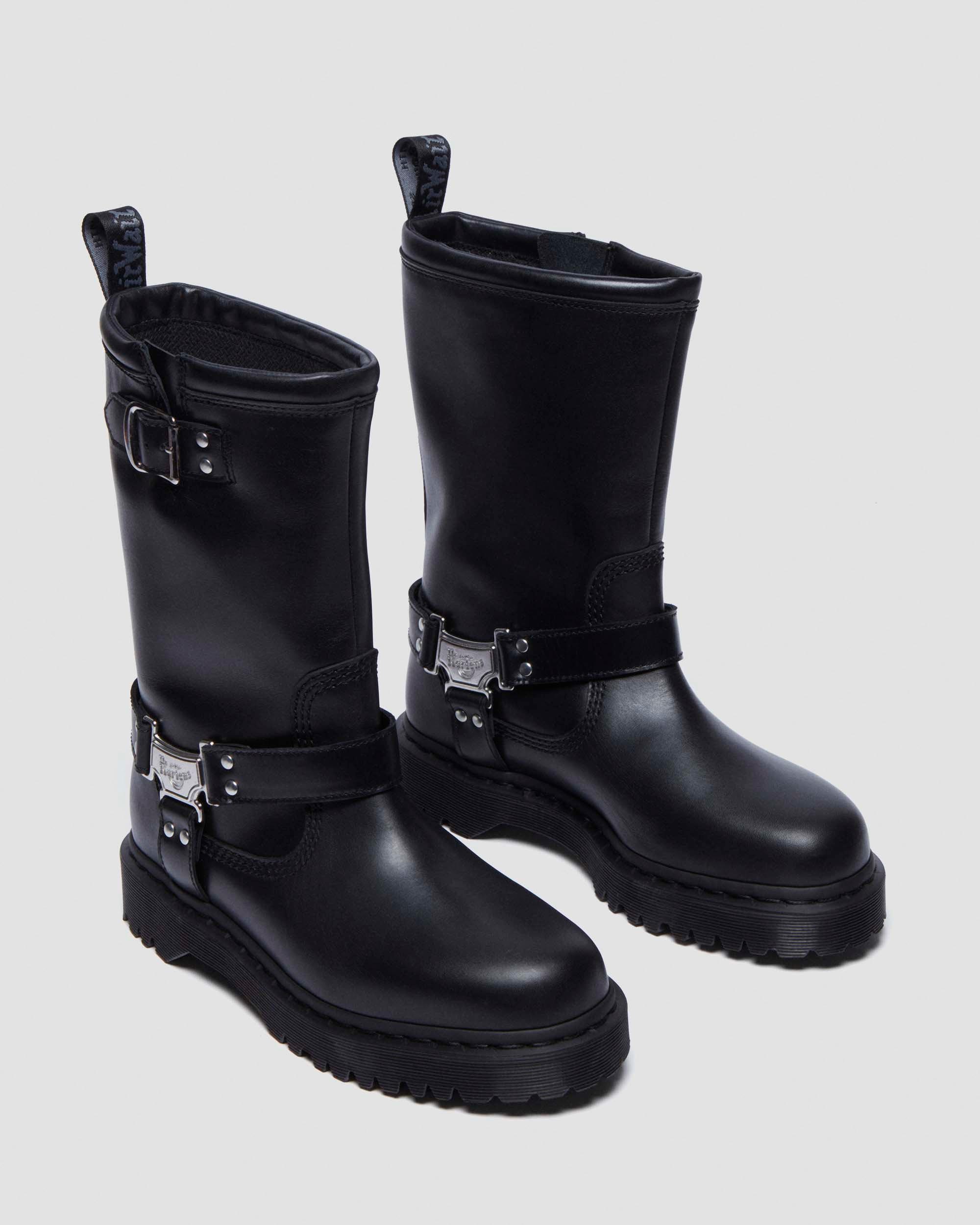 Anistone Hi Leather Biker Boots in Black