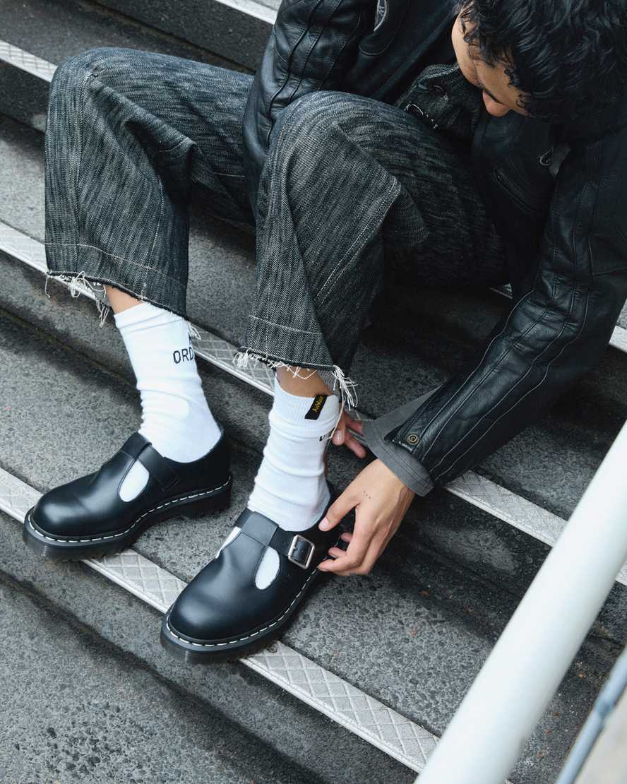 Dr. Martens' Polley Bex Smooth Leather Mary Janes In Black