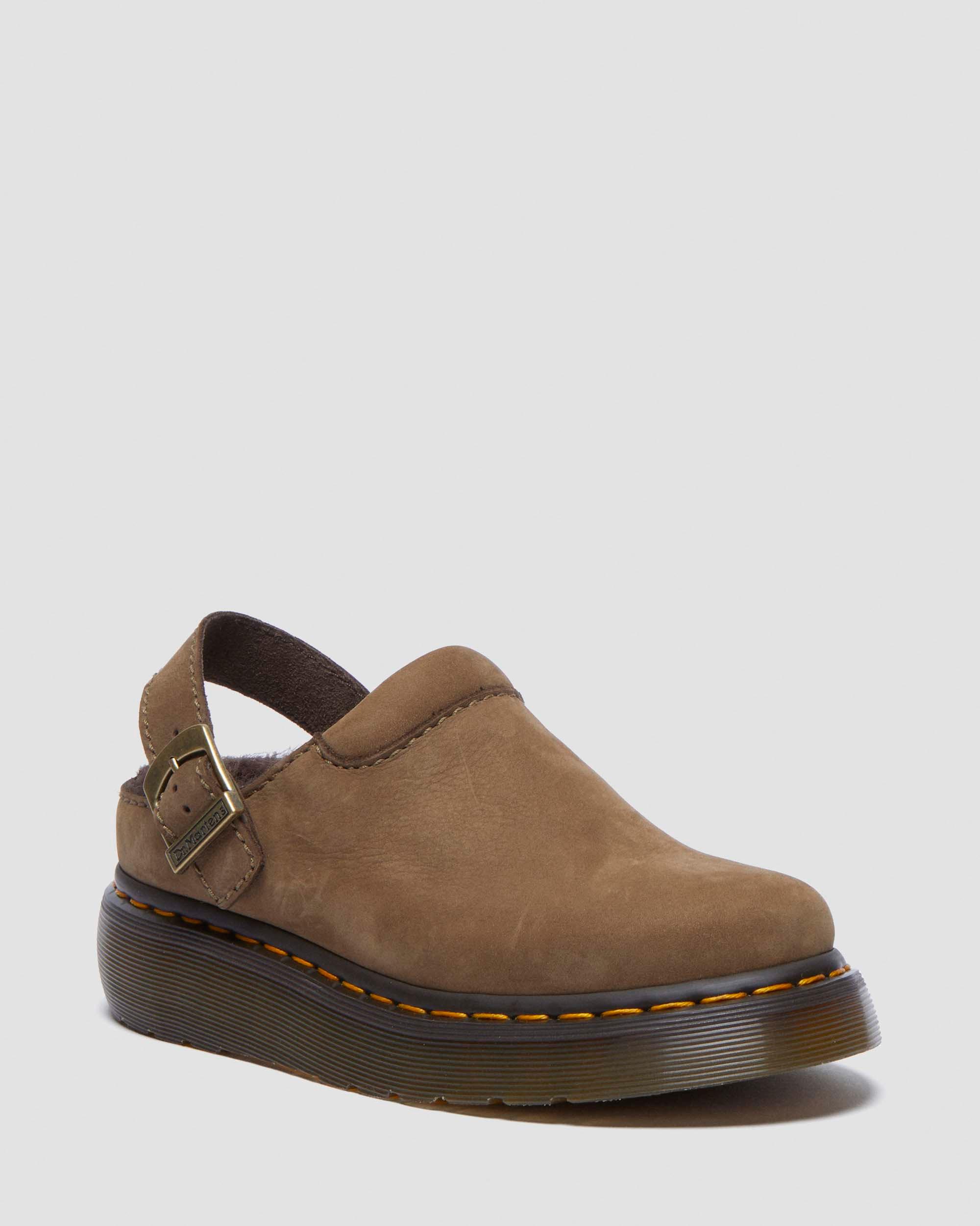 Jorge II Tumbled Nubuck Leather Slingback Mules in Savannah Tan Dr. Martens