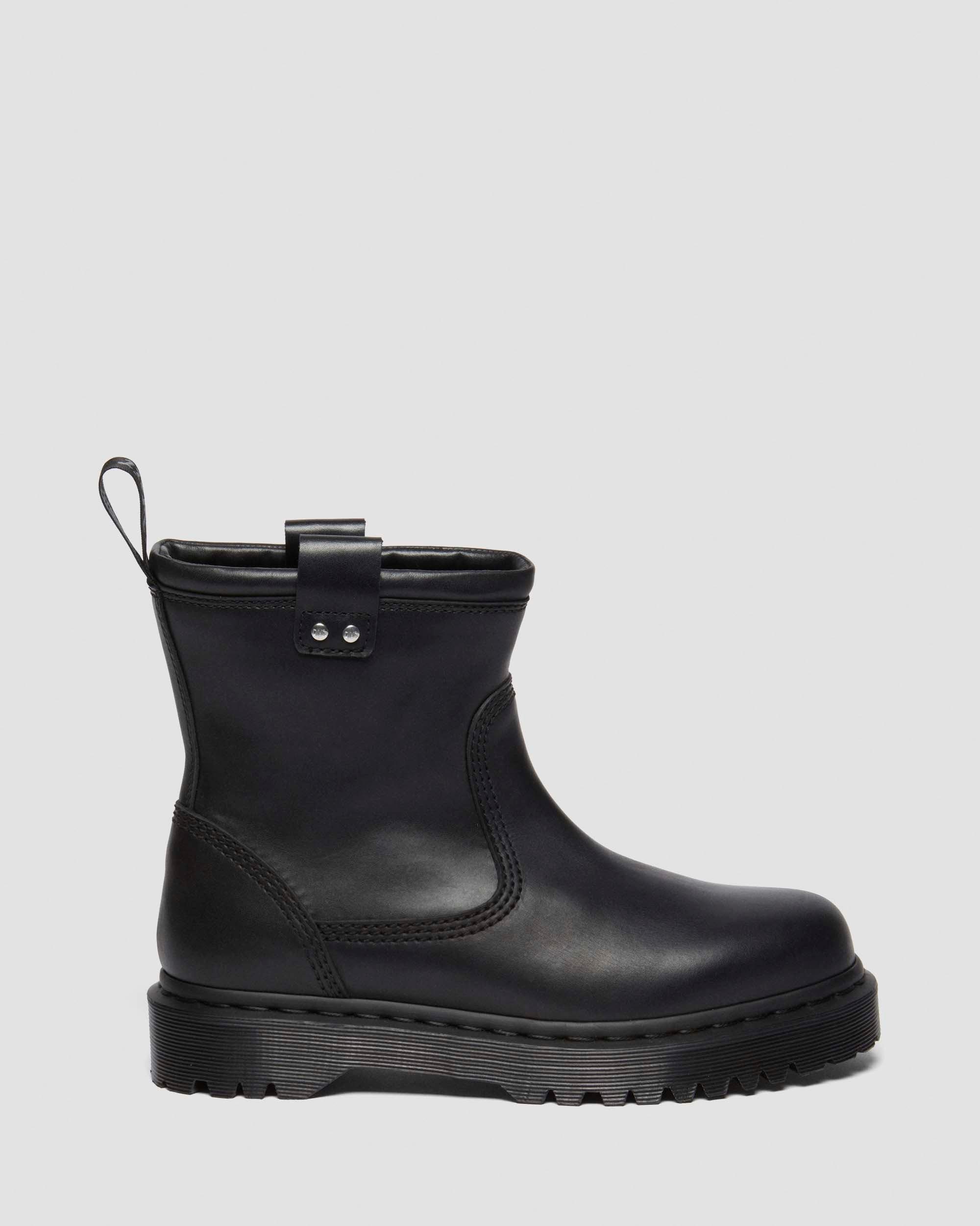 Anistone Lo Leather Biker Boots in Black Milled Nappa | Dr