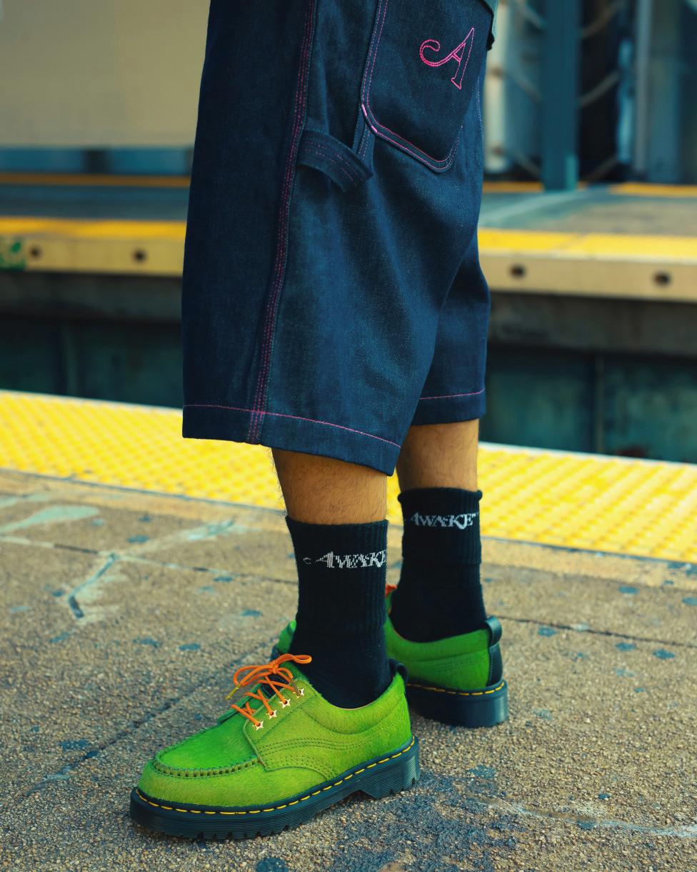 Lowell Awake Hair-On Leather Moc Toe Shoes in Green | Dr. Martens