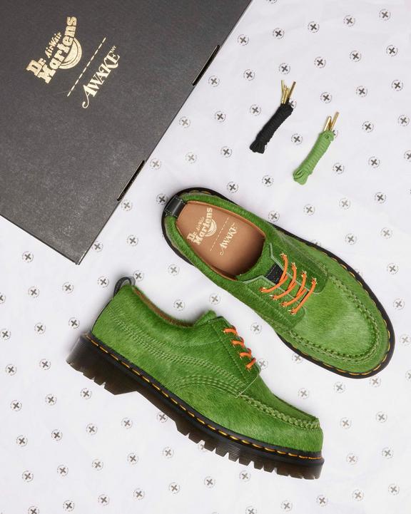 Lowell Awake Hair-On Leather Moc Toe Shoes in Green | Dr Lowell Awake Hair-On Leather Moc Toe Shoes in Green | Dr