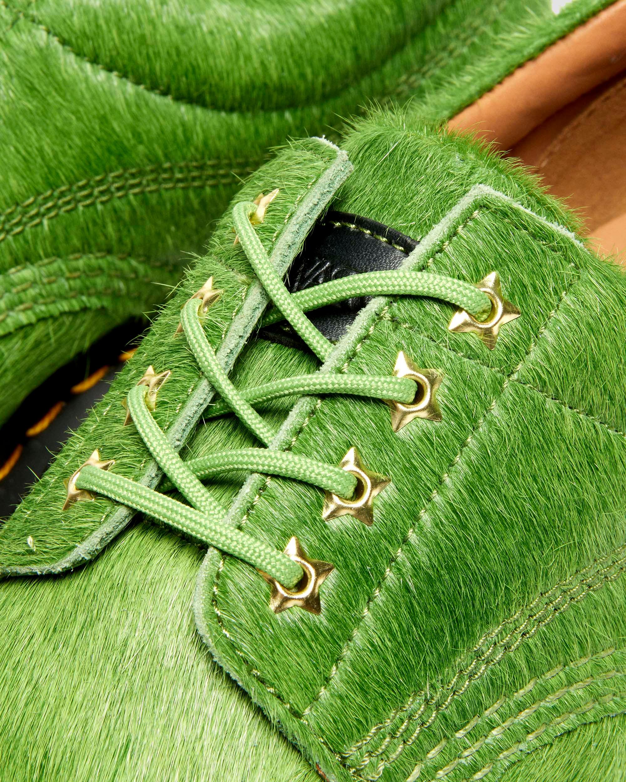 Lowell Awake Hair-On Leather Moc Toe Shoes in VIBRANT GREEN+BLACK