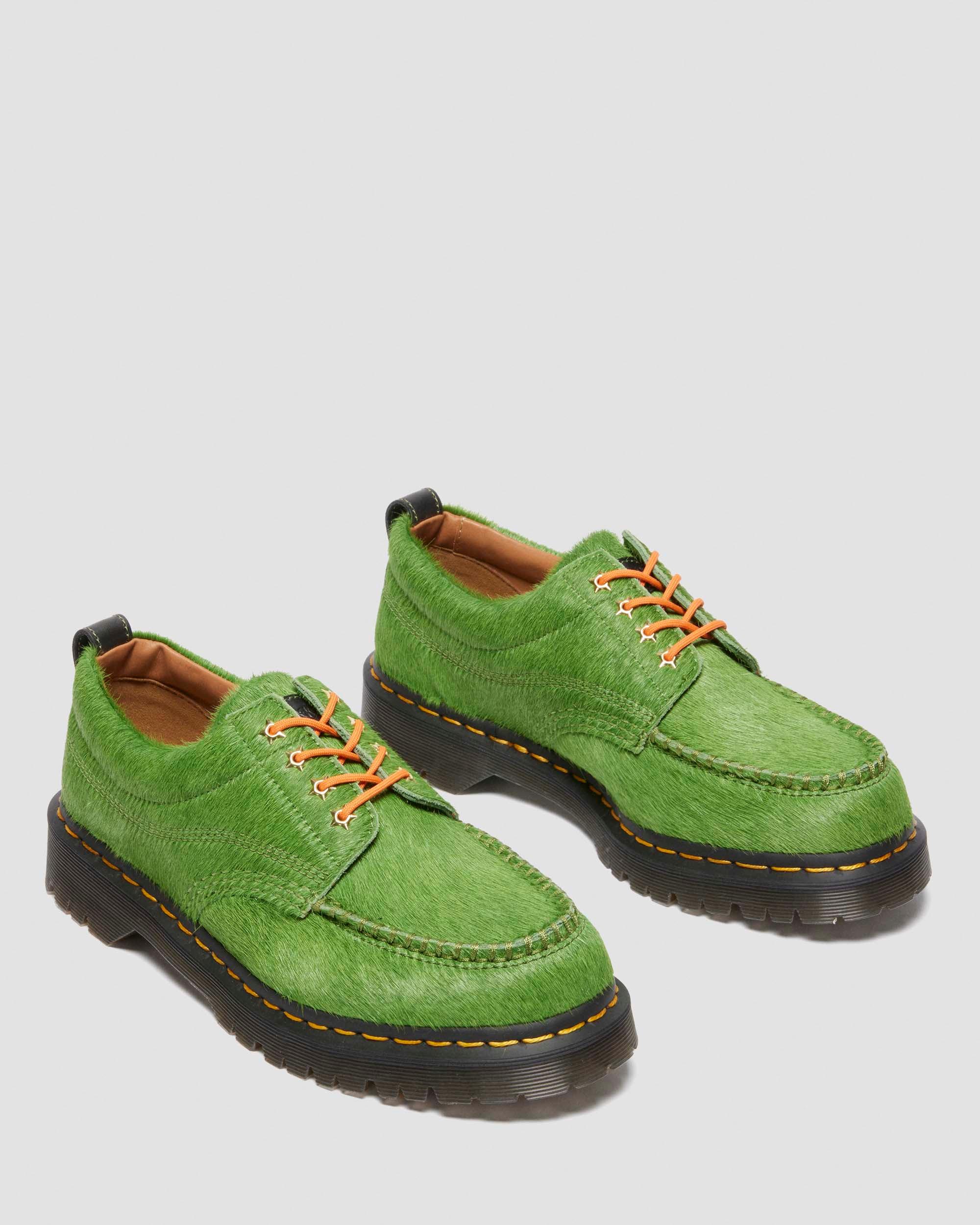 Lowell Awake Hair-On Leather Moc Toe Shoes in VIBRANT GREEN+BLACK