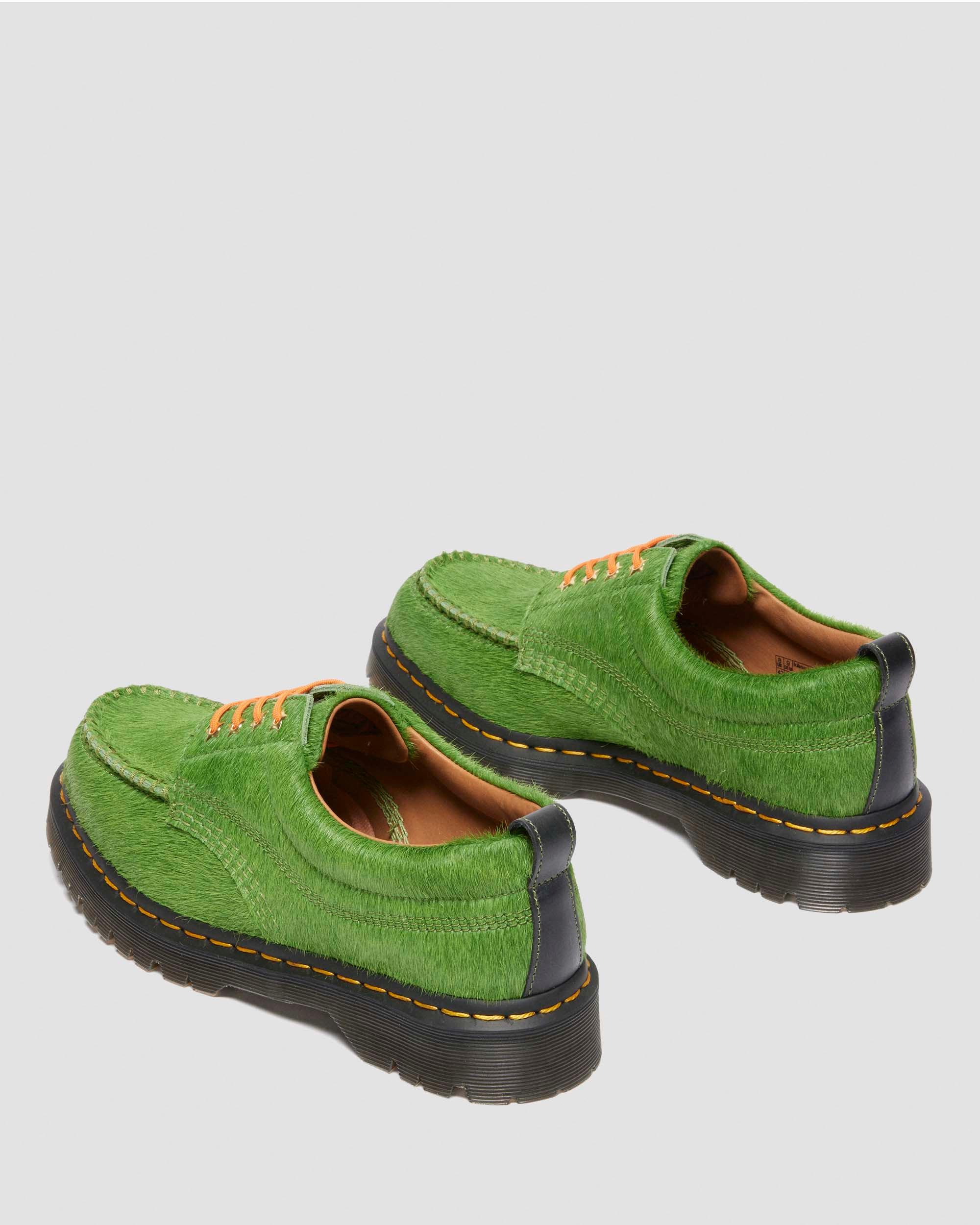 Lowell Awake Hair-On Leather Moc Toe Shoes in VIBRANT GREEN+BLACK