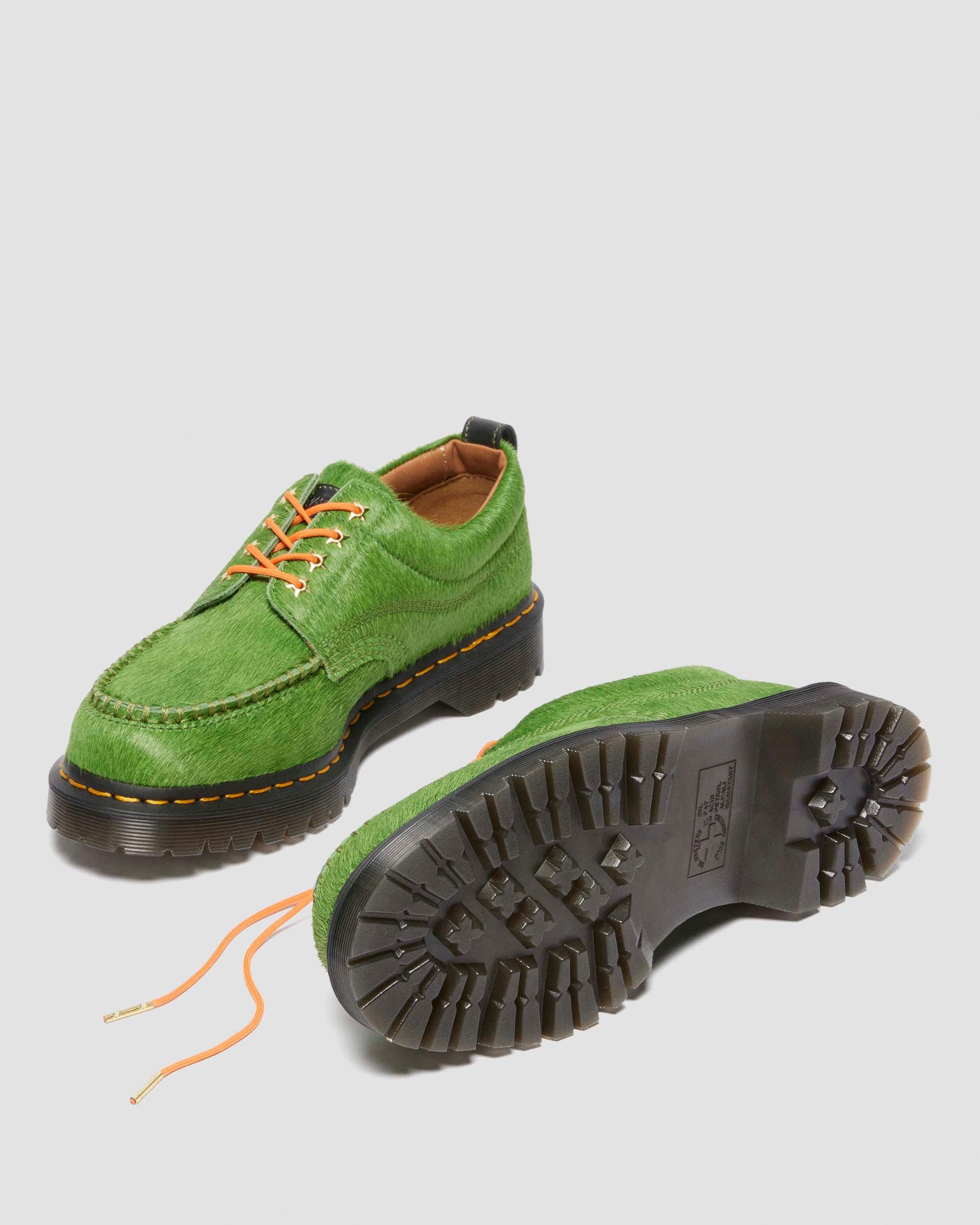Lowell Awake Hair-On Leather Moc Toe Shoes in VIBRANT GREEN+BLACK
