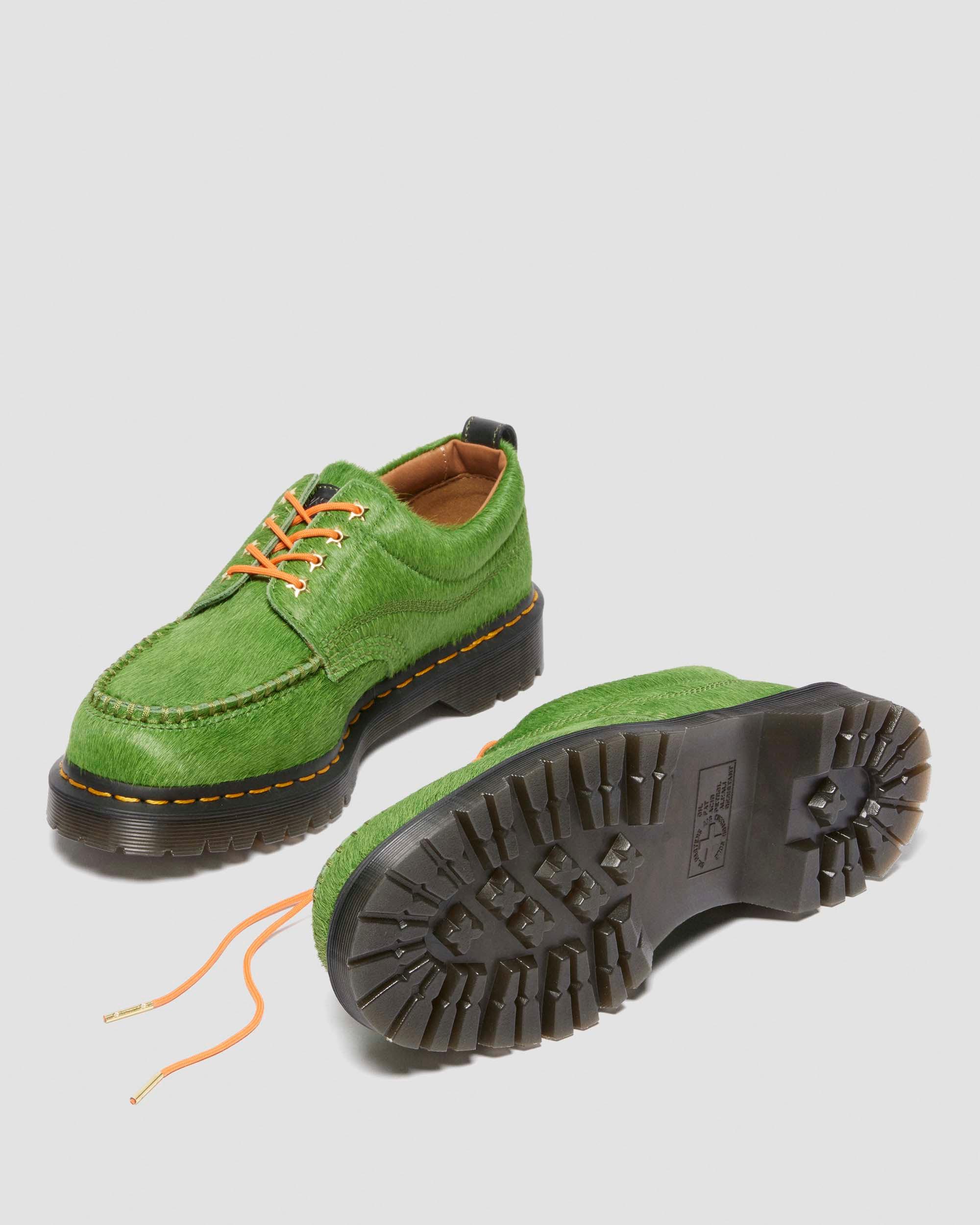 Lowell Awake Hair On Leather Moc Toe Shoes in Green Dr. Martens