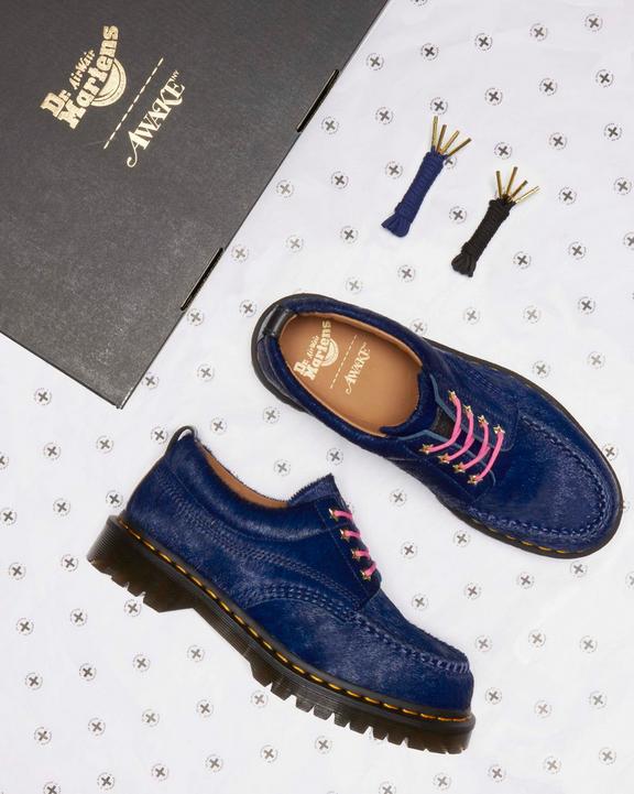 Lowell Awake Hair-On Leather Moc Toe Shoes in Navy | Dr. Martens Lowell Awake Hair-On Leather Moc Toe Shoes in Navy | Dr. Martens