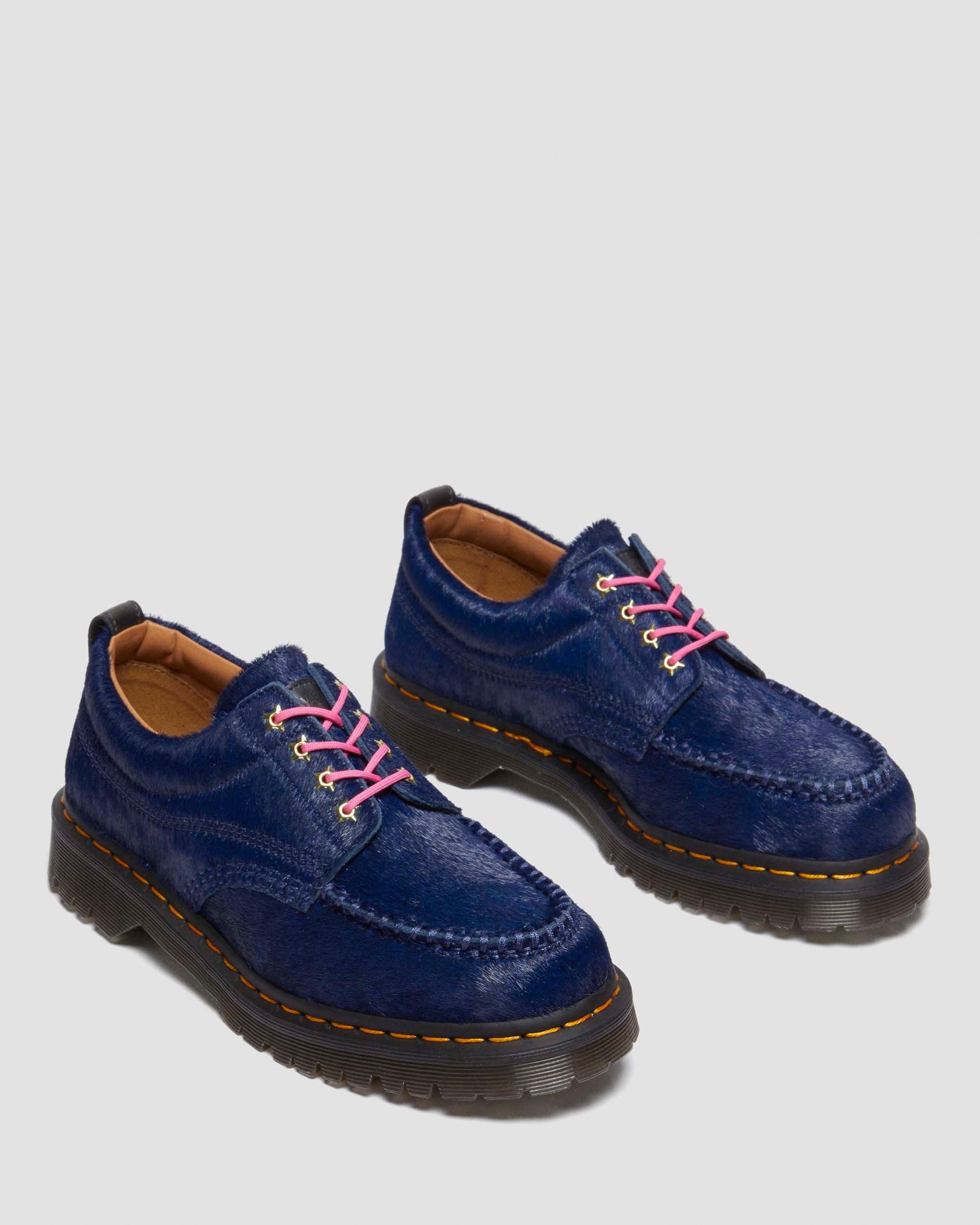 Lowell Awake Hair-On Leather Moc Toe Shoes in NAVY PEONY+BLACK