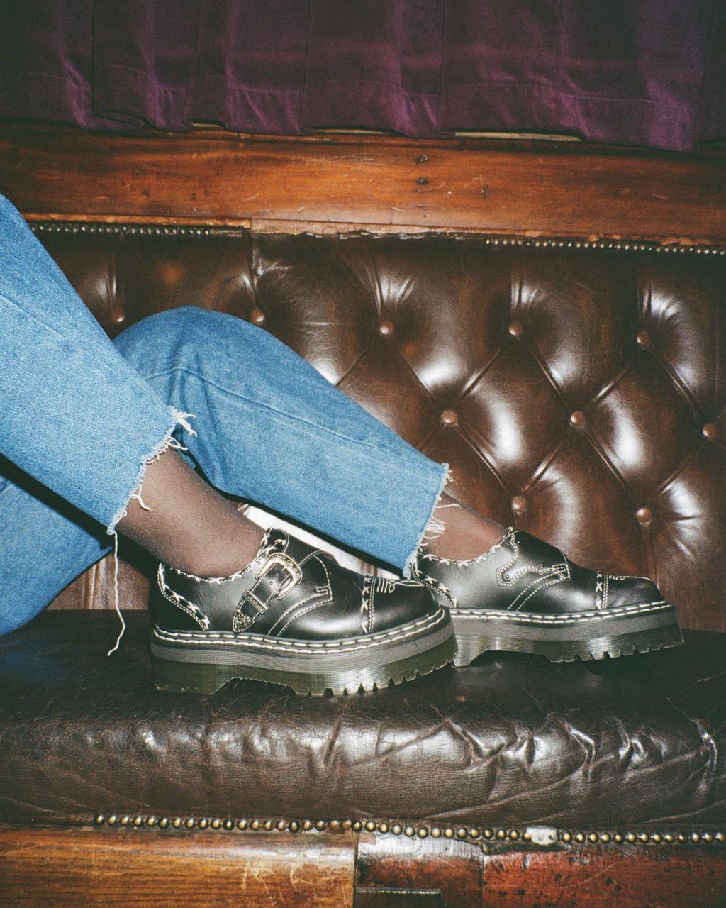 Monk Gothic Americana Leather Platform Shoes in BLACK | Dr. Martens™