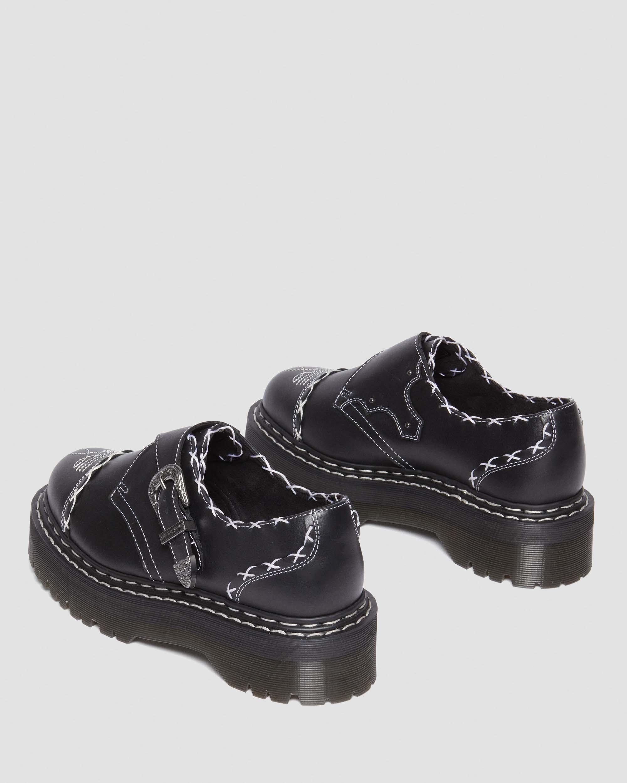 Monk Strap Quad Contrast Stitch Platform Shoes in Black