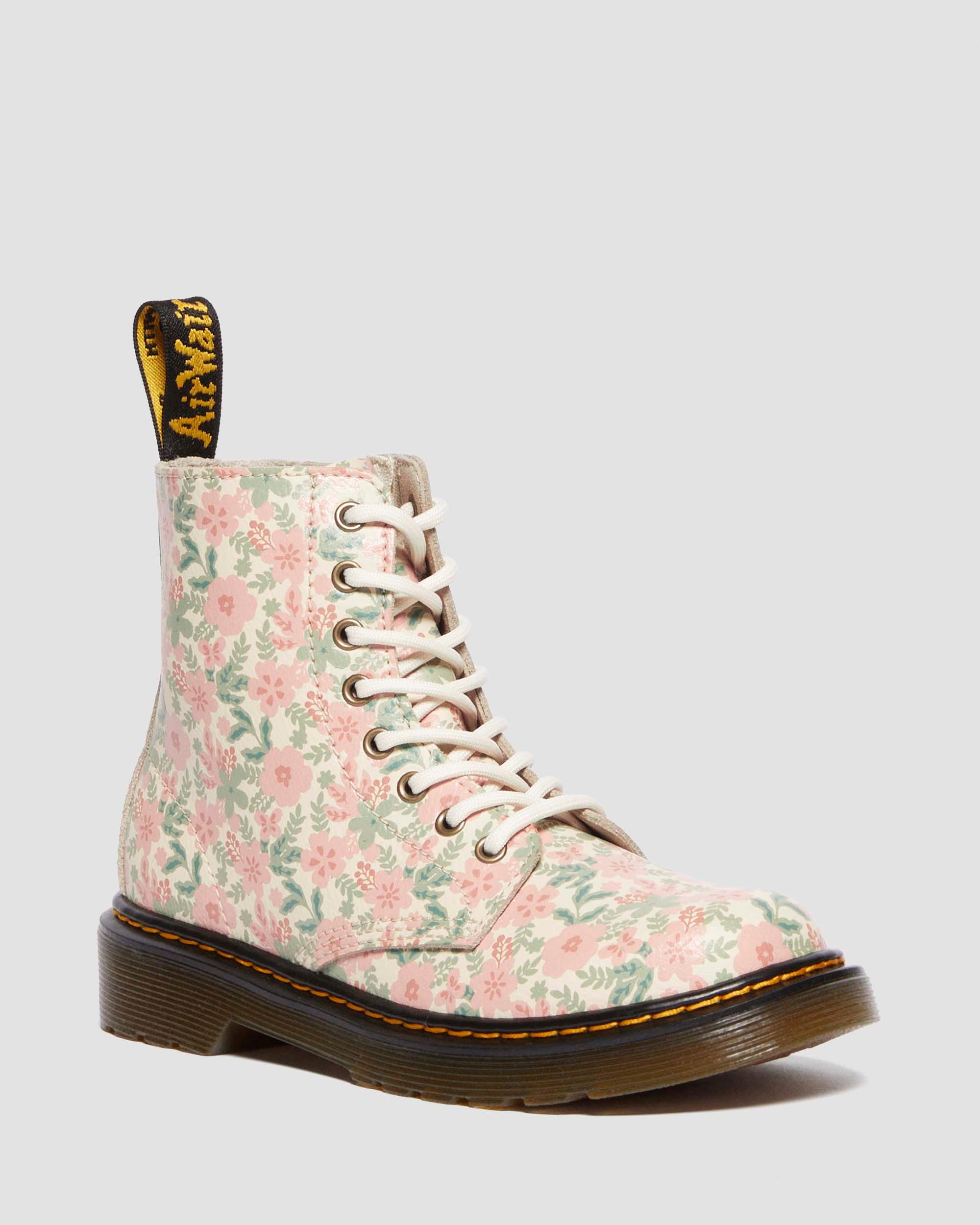 Junior 1460 Floral Leather boots in Cloud Cream+Multi