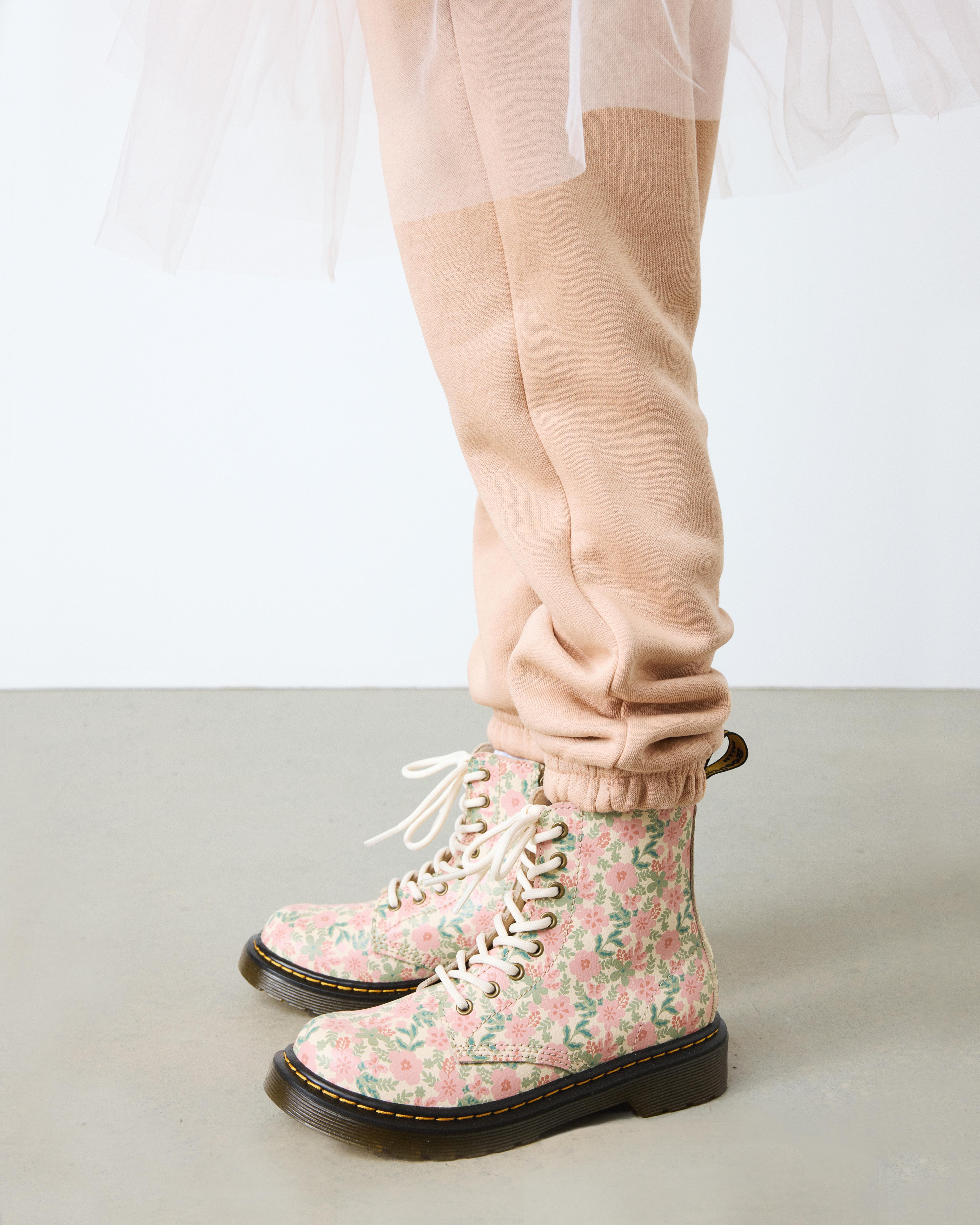 Junior 1460 Floral Leather boots in Cloud Cream+Multi
