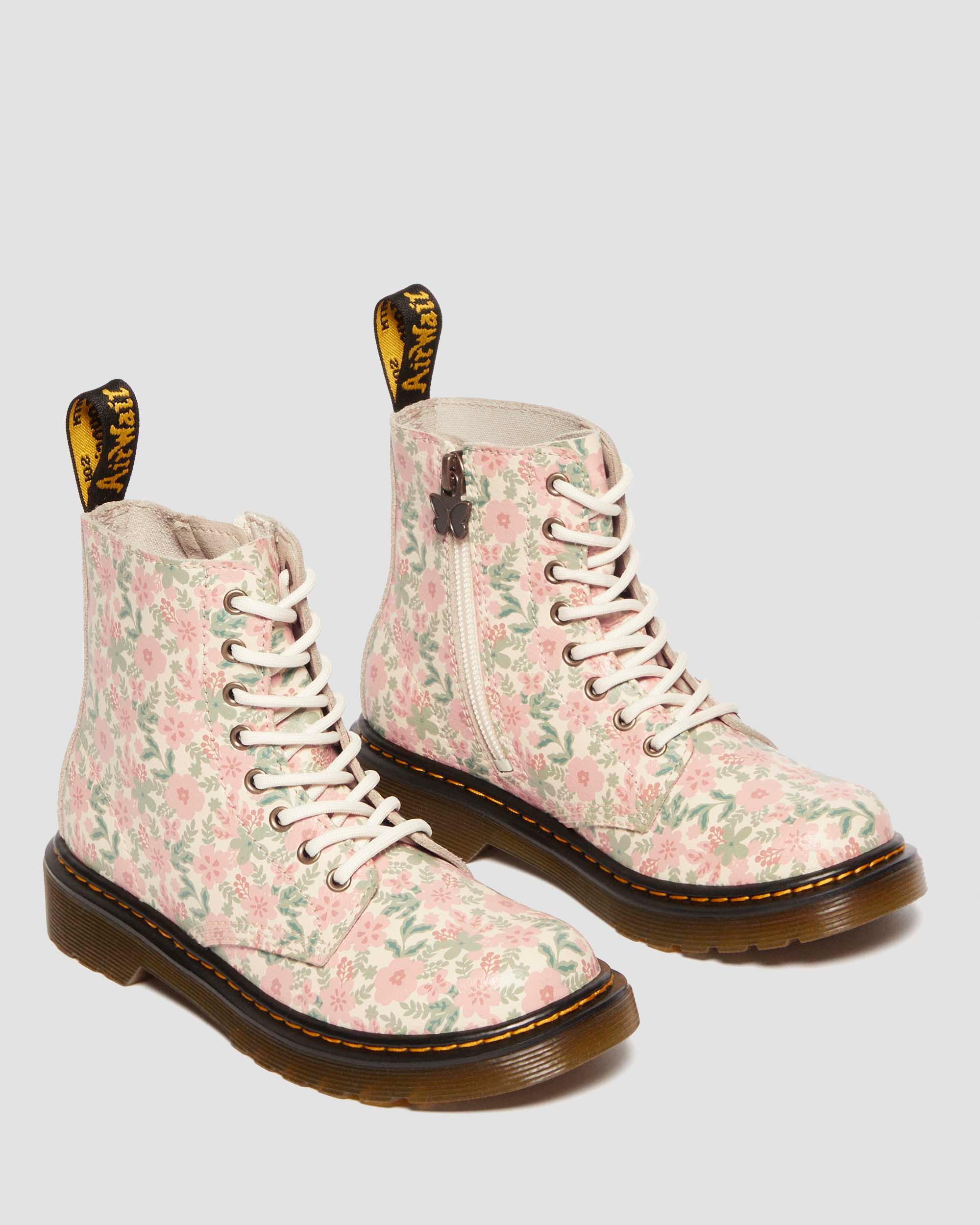 Junior 1460 Floral Leather boots in Cloud Cream+Multi