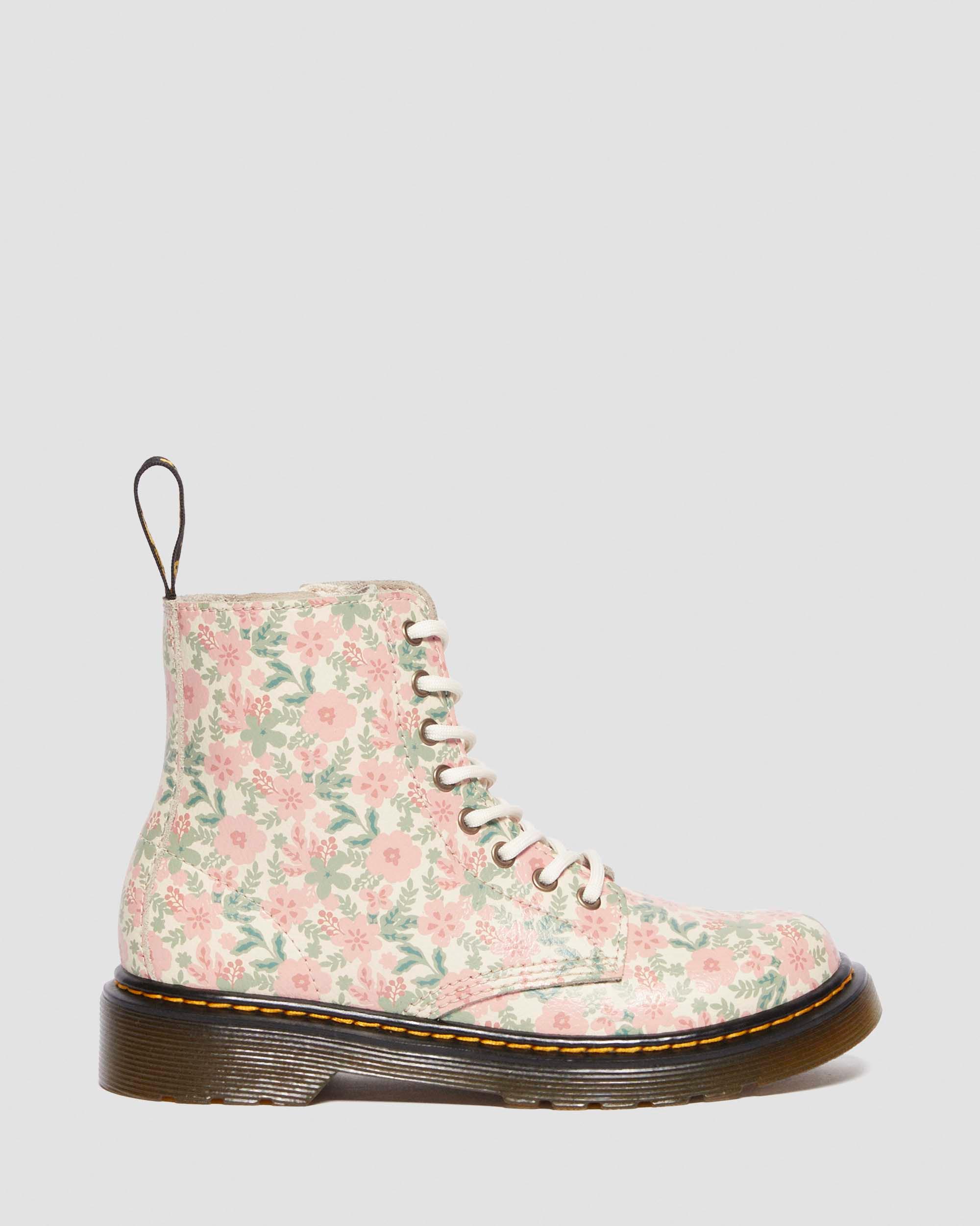 Junior 1460 Floral Leather boots in Cloud Cream+Multi