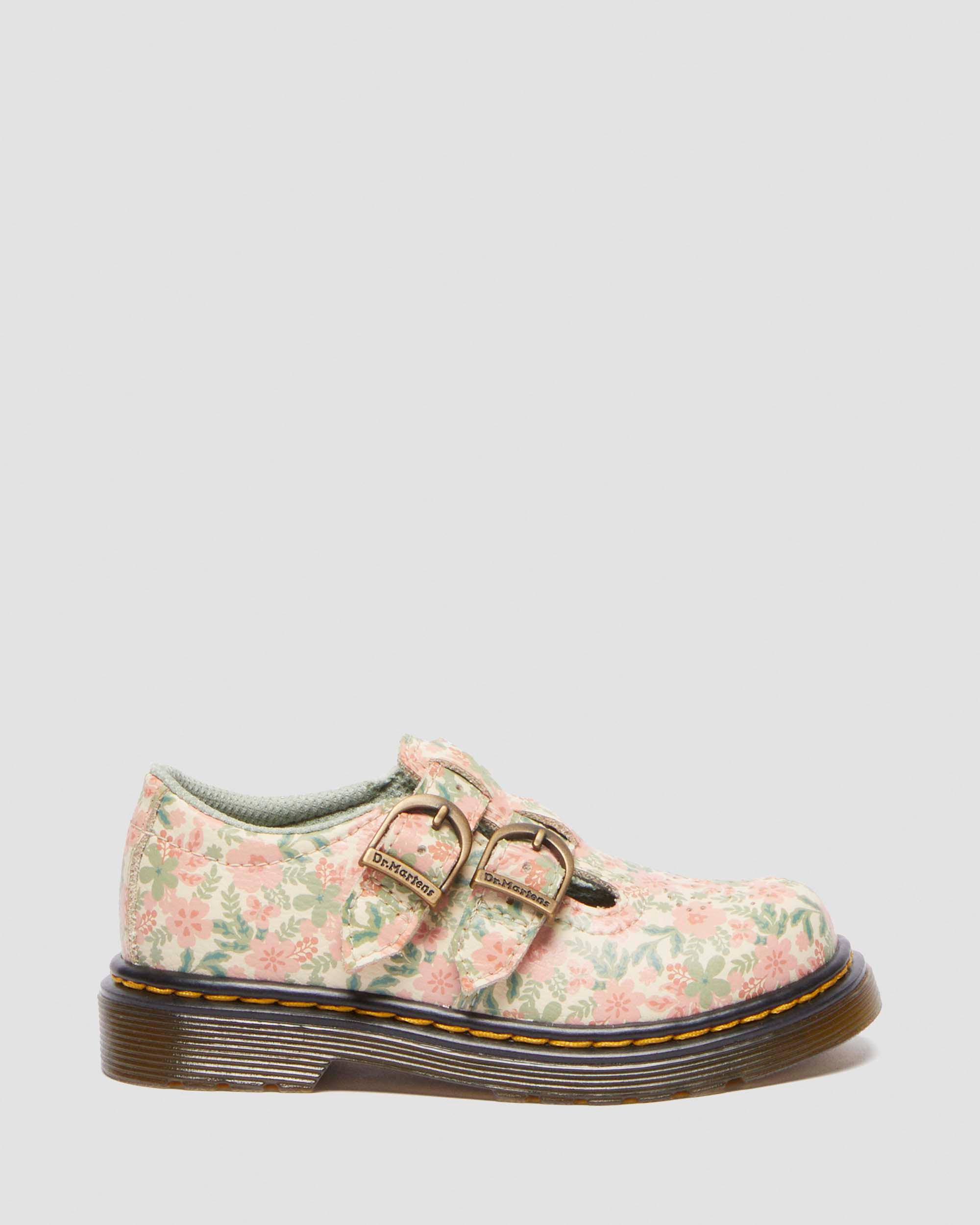 Toddler 8053 Floral Leather Mary Jane Shoes in Cloud Cream+Multi