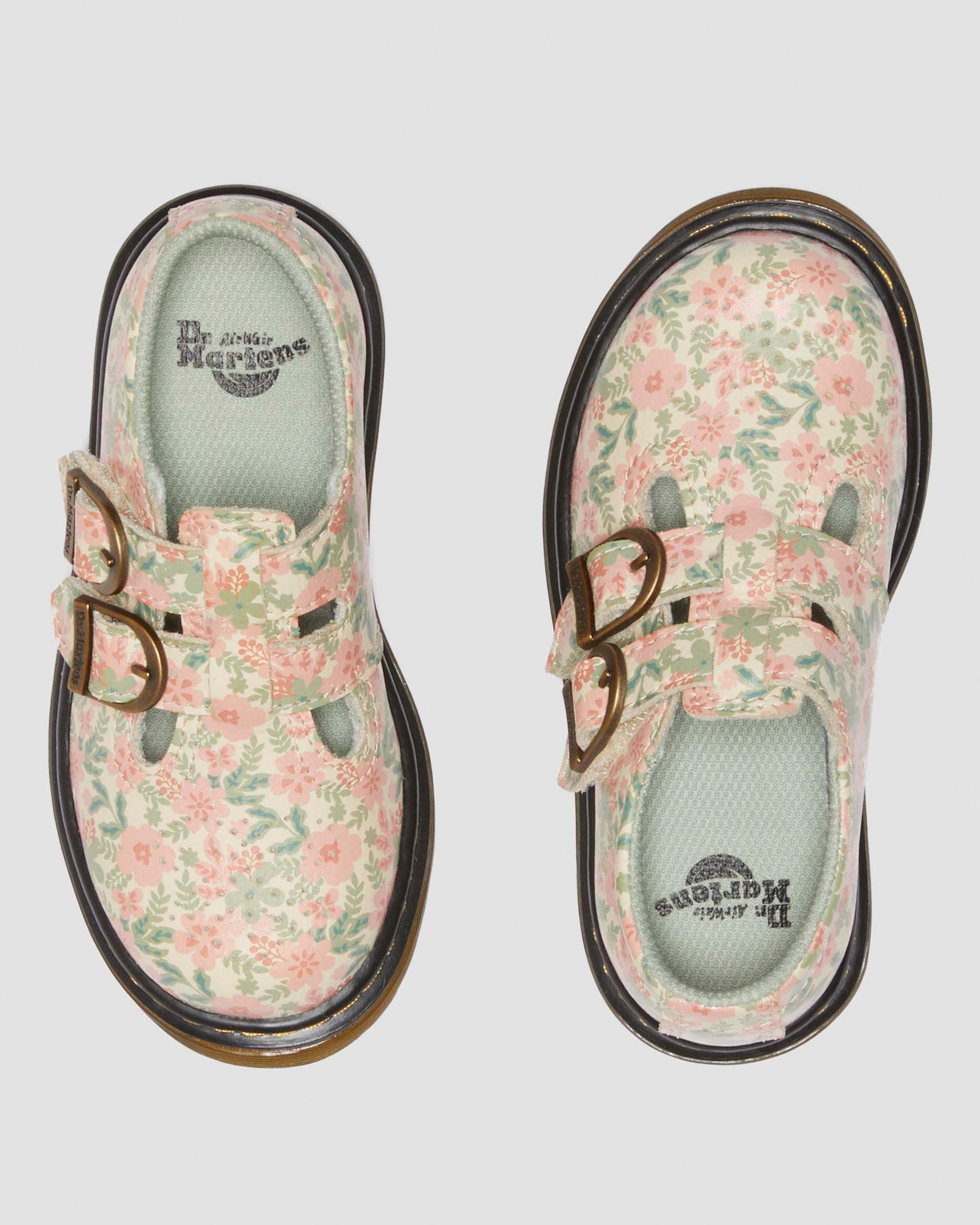 Toddler 8053 Floral Leather Mary Jane Shoes in Cloud Cream+Multi
