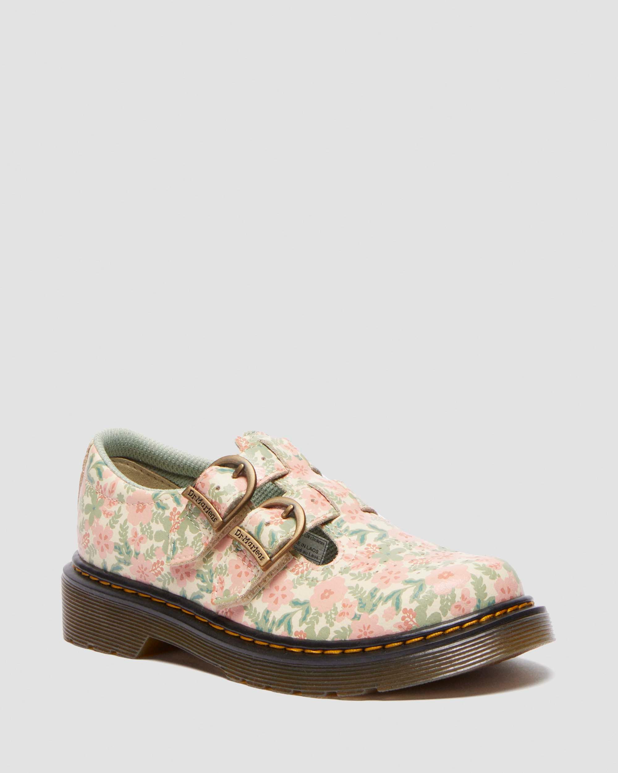 Junior 8053 Floral Leather Mary Jane Shoes in CLOUD CREAM+MULTI