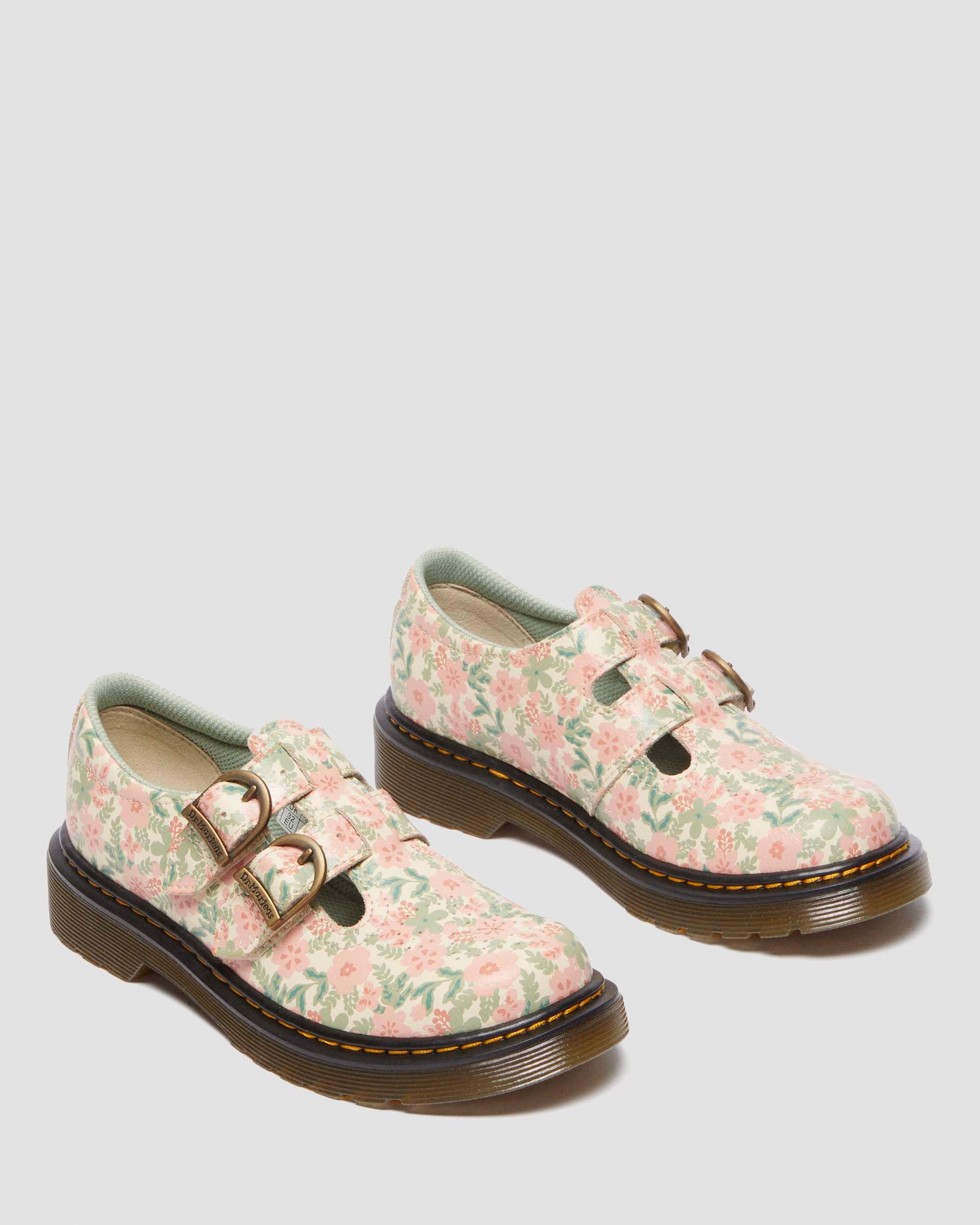 Junior 8053 Floral Leather Mary Jane Shoes in Cloud Cream+Multi