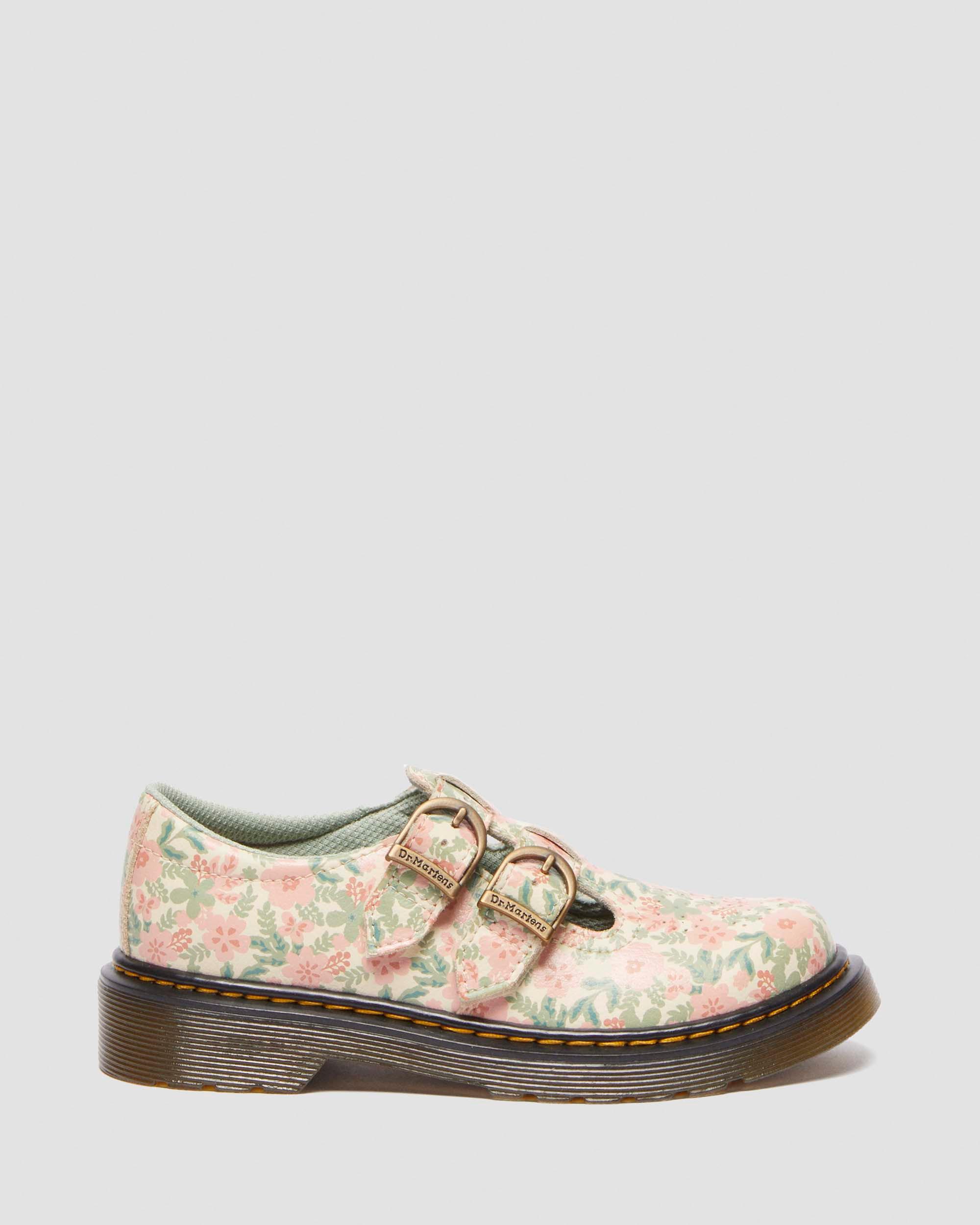 Junior 8053 Floral Leather Mary Jane Shoes in Cloud Cream+Multi