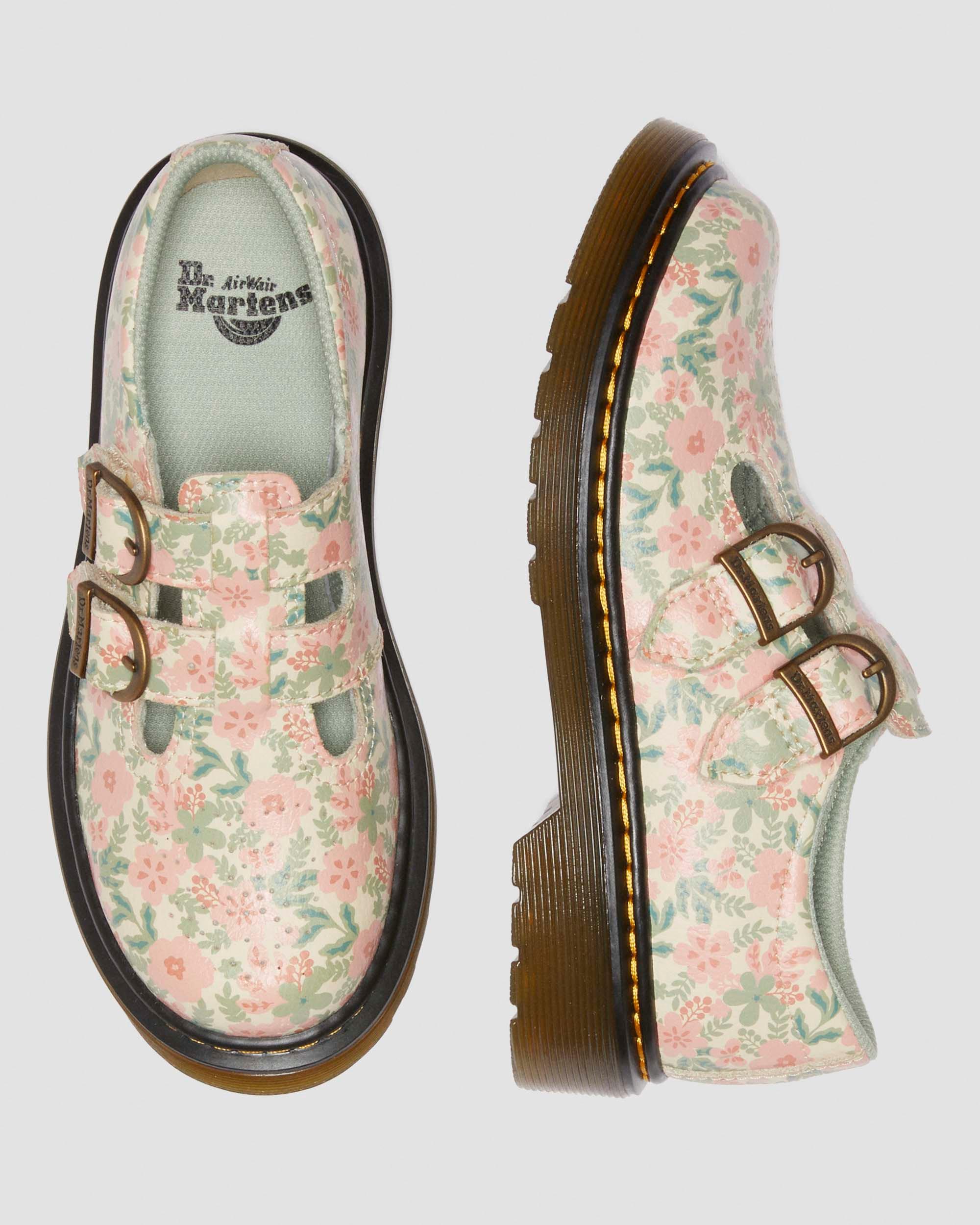 Junior 8053 Floral Leather Mary Jane Shoes in Cloud Cream+Multi