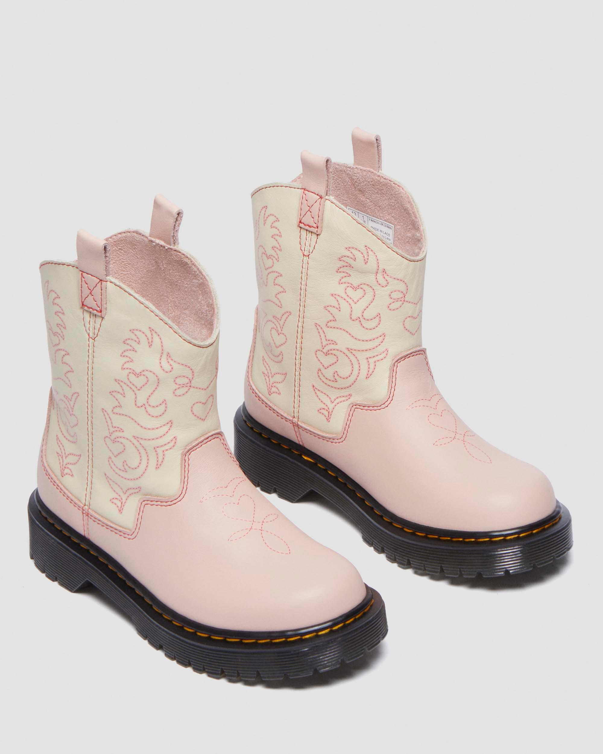 Junior Strixton leather pull-on boots in Powder Pink+Cloud Cream