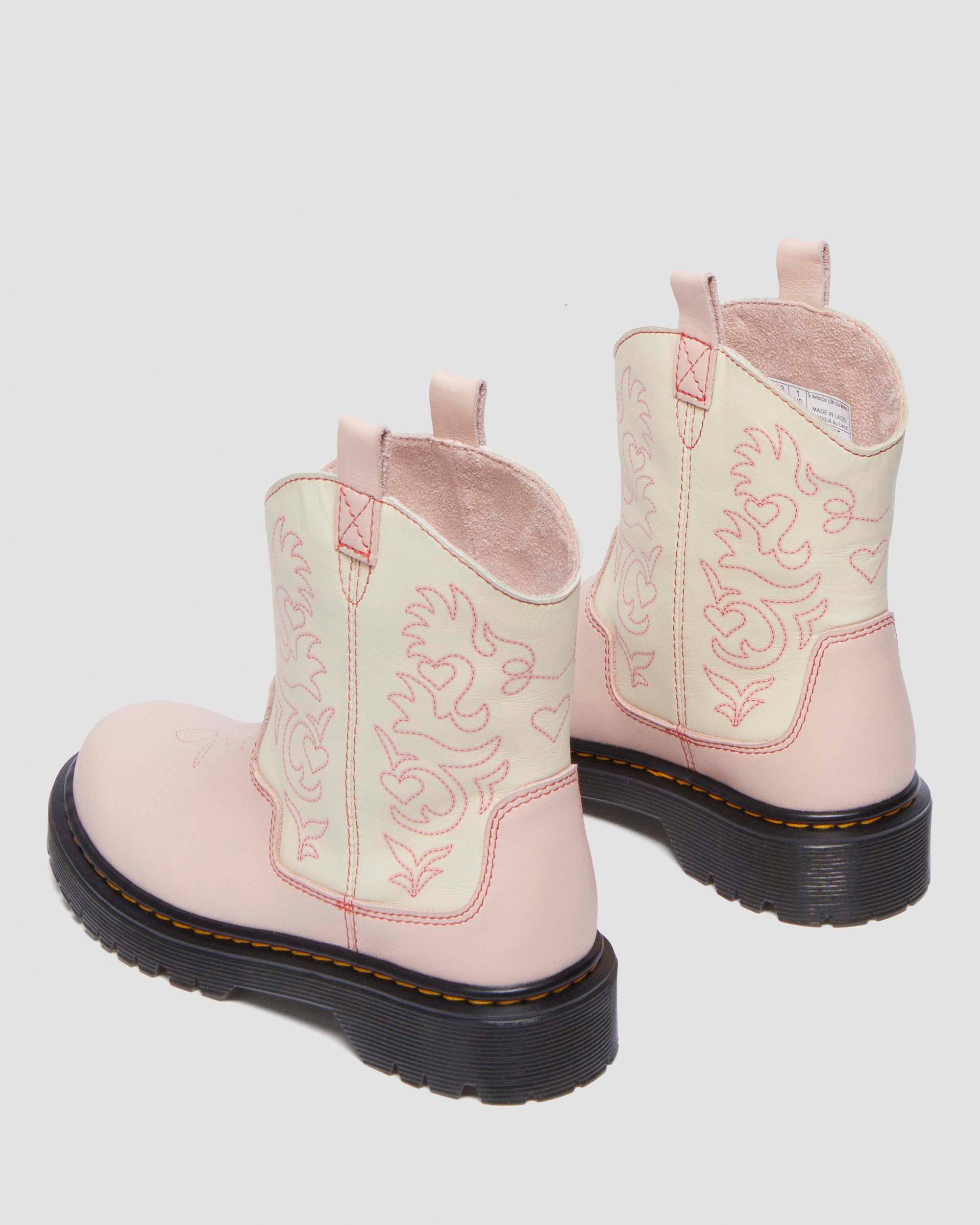 Junior Strixton leather pull-on boots in Powder Pink+Cloud Cream