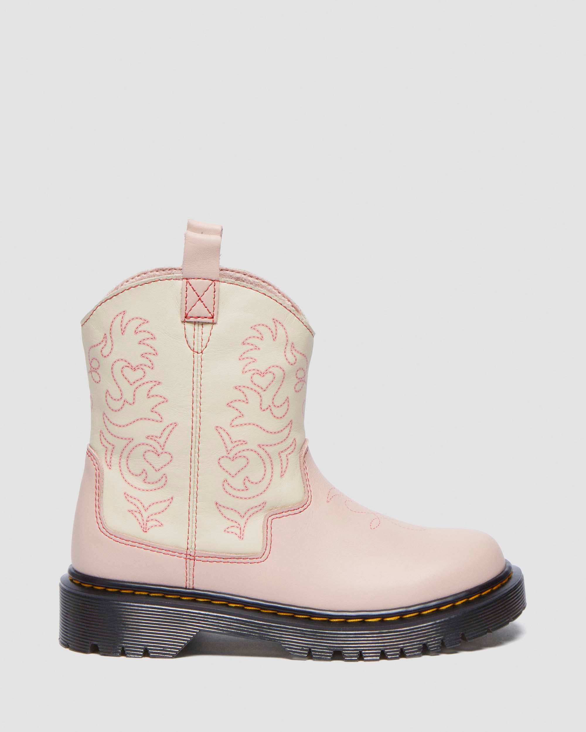 Junior Strixton leather pull-on boots in Powder Pink+Cloud Cream