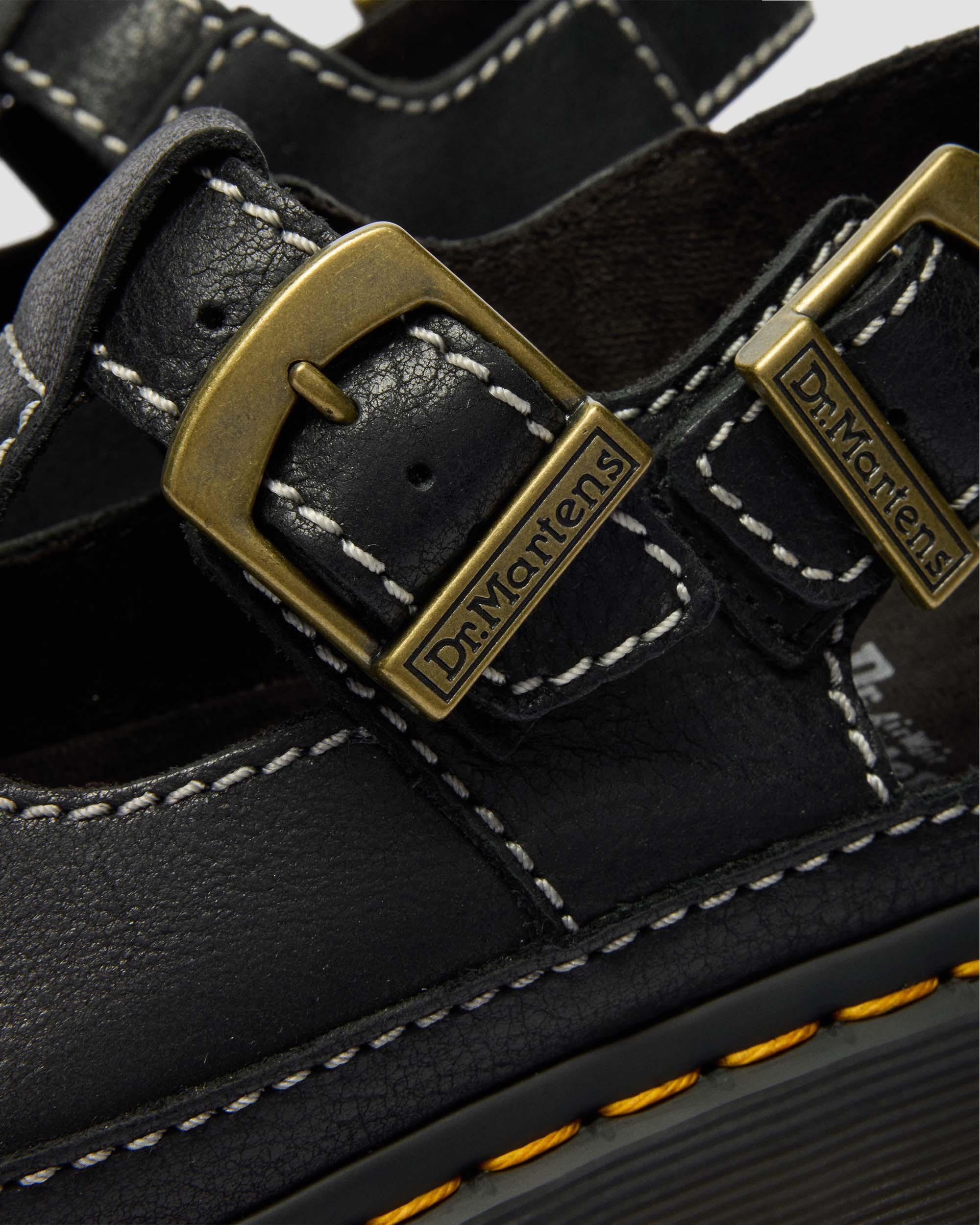 Dunnet Flower Full Grain Leather Sandals in Black