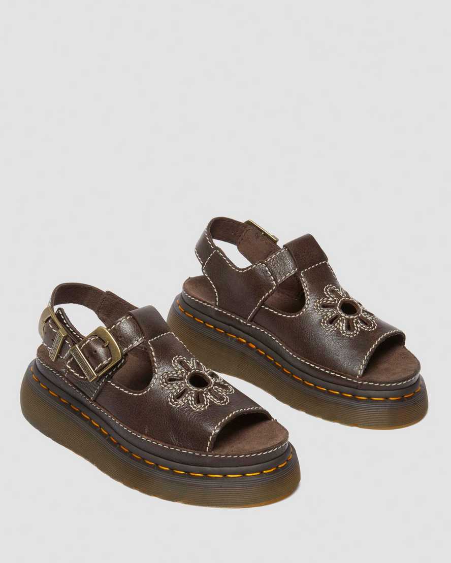 Dr. Martens Dunnet Flower Full Grain Leather Sandals In Brown