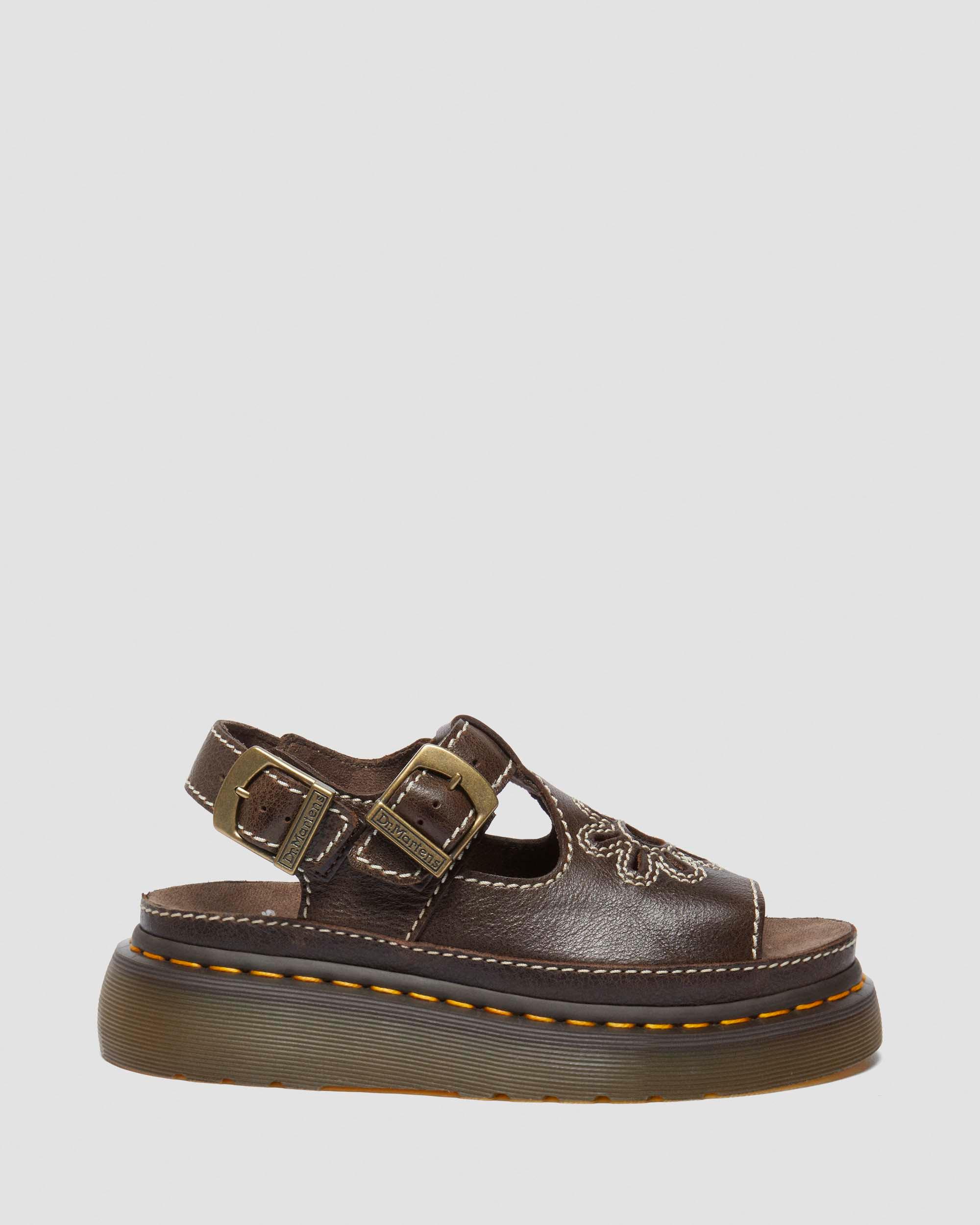 Dunnet Flower full grain leather sandals in Brown | Dr. Martens