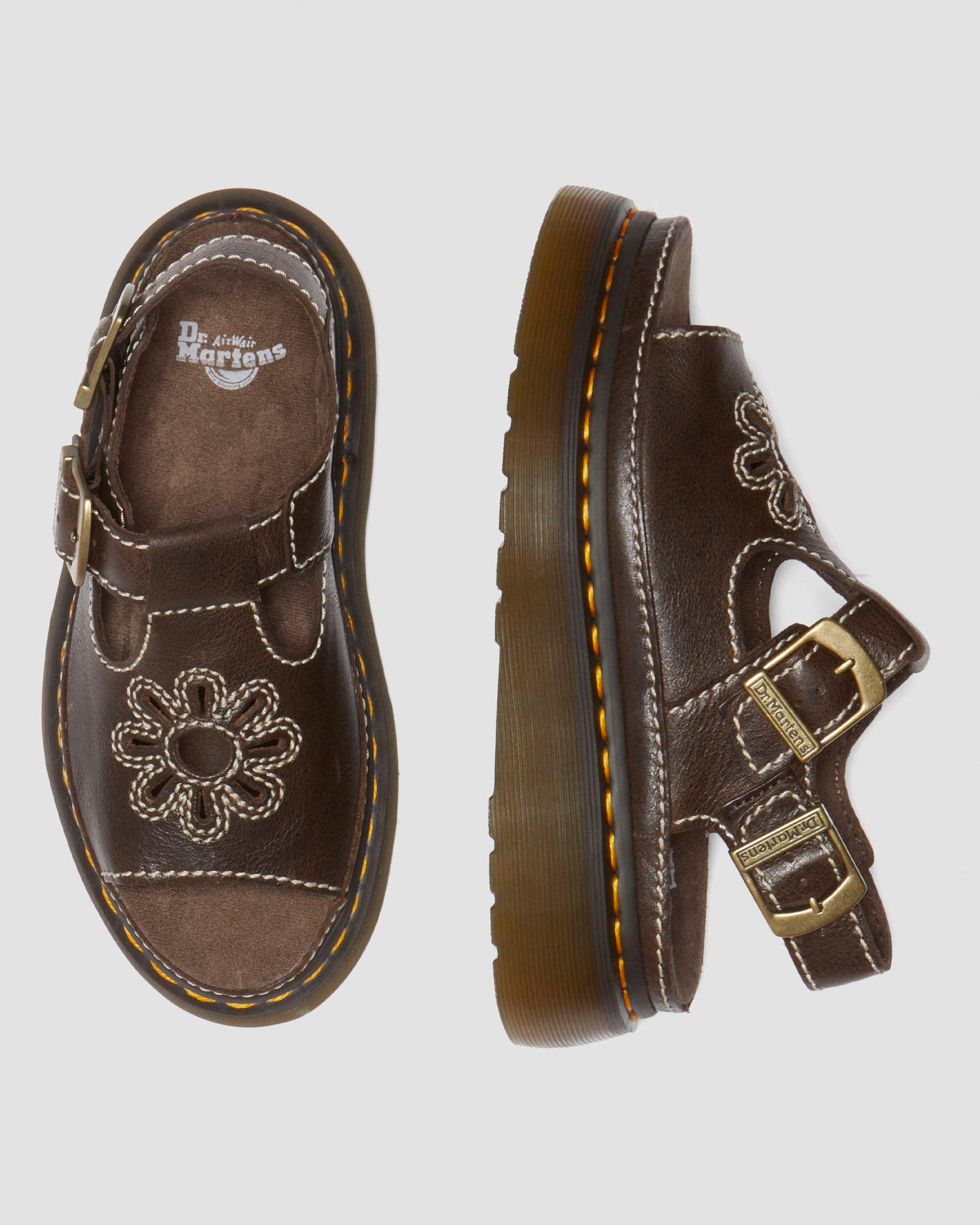Dunnet Flower Full Grain Leather Sandals in Brown