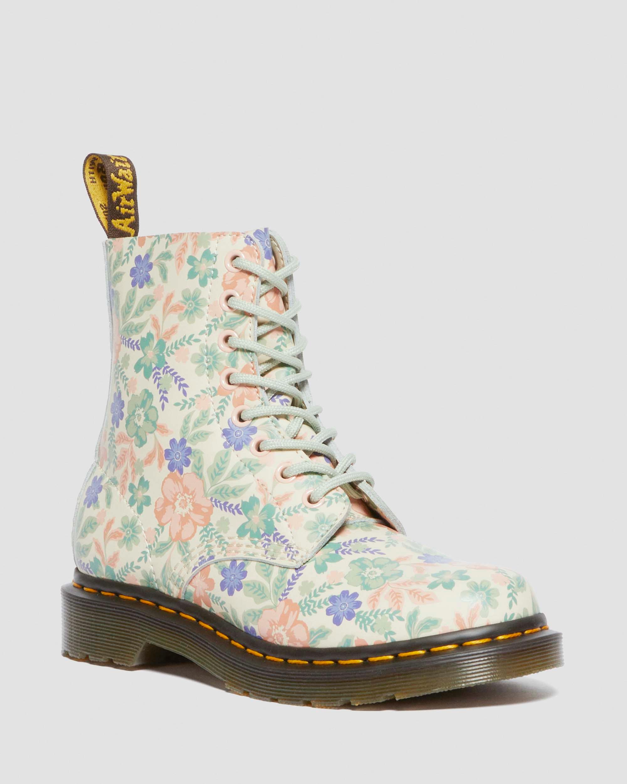 1460 Pascal floral reclaimed leather boots in Cloud Cream+Multi