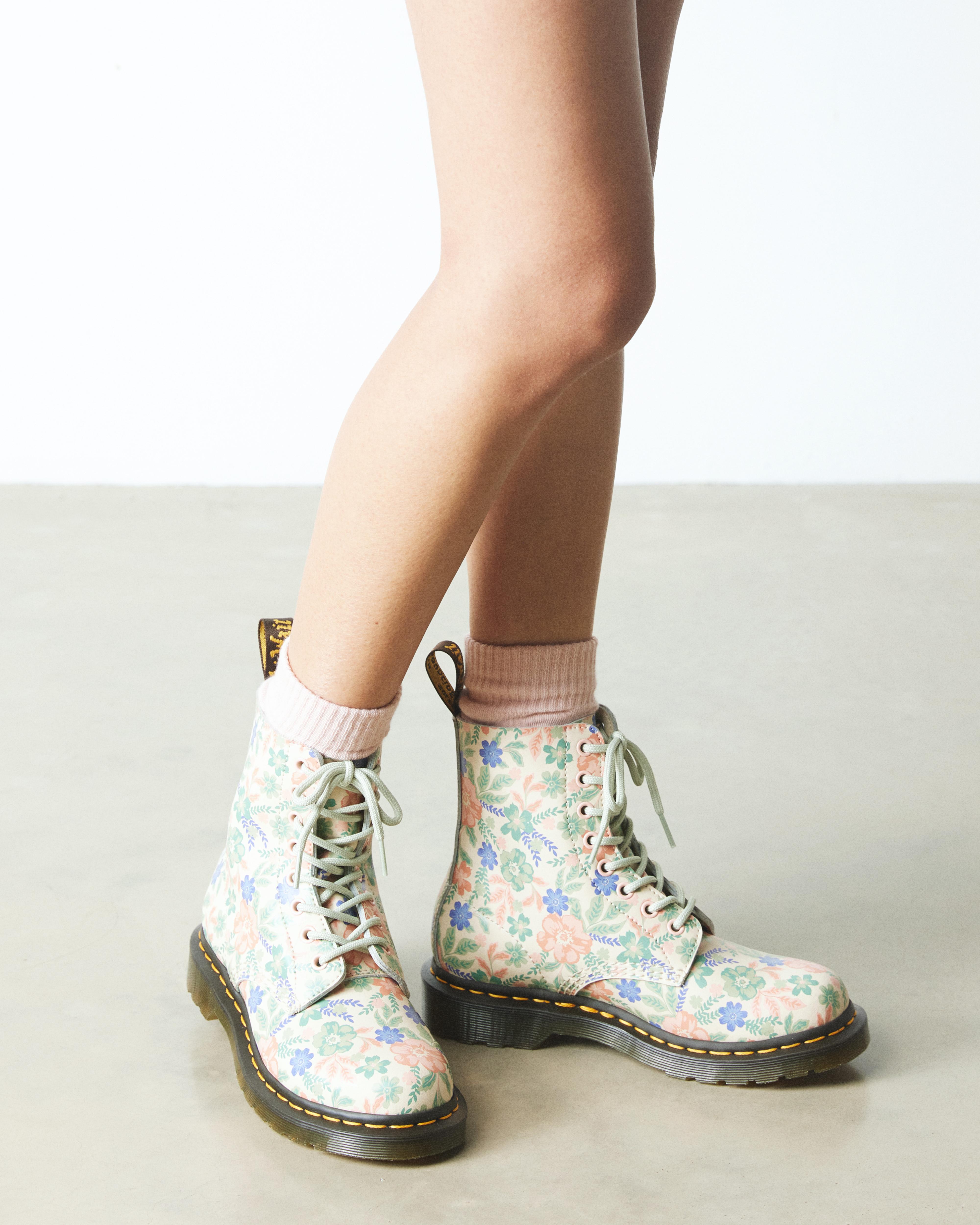 1460 vonda floral reclaimed leather boots in Cloud Cream+Multi