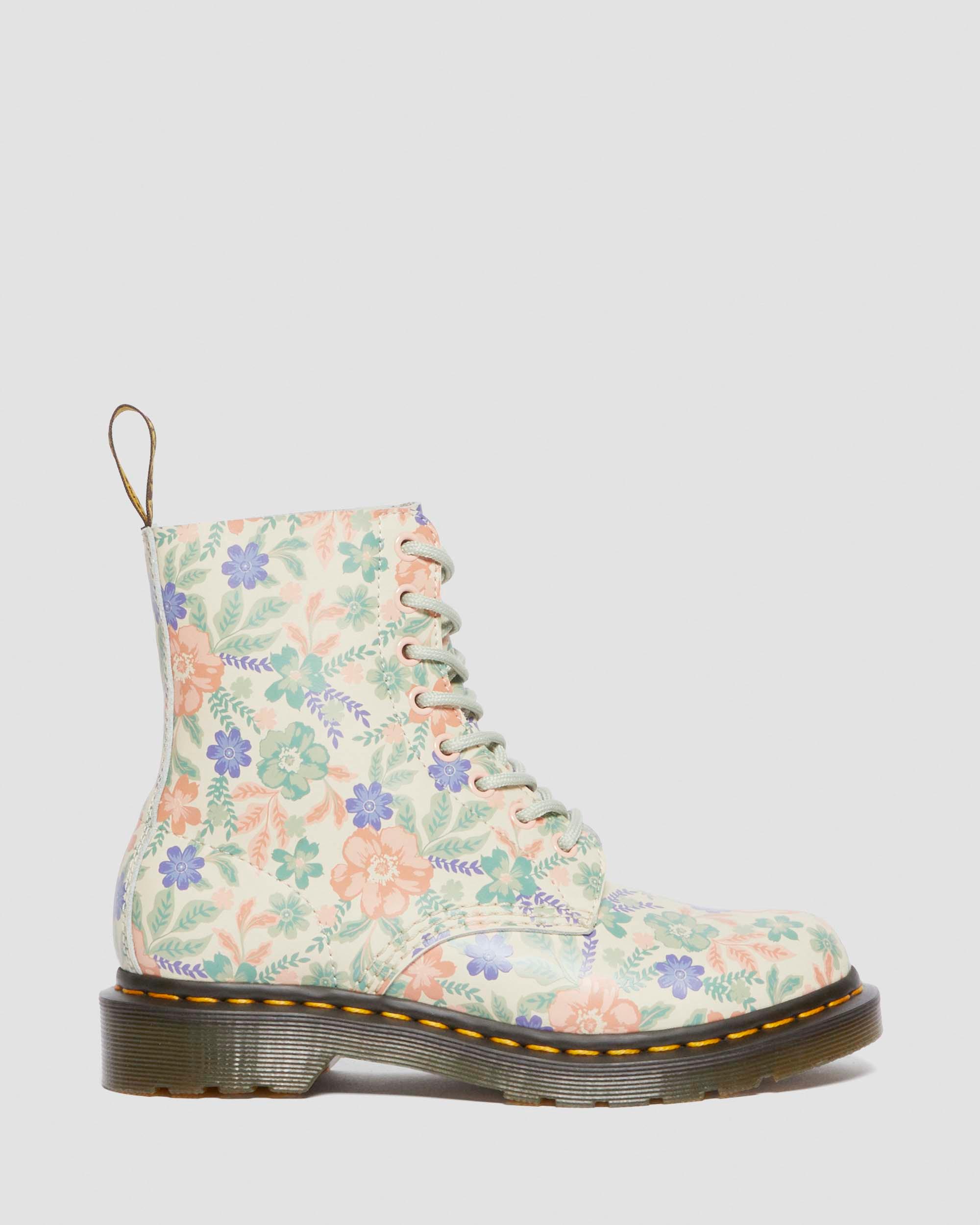 1460 vonda floral reclaimed leather boots in Cloud Cream+Multi