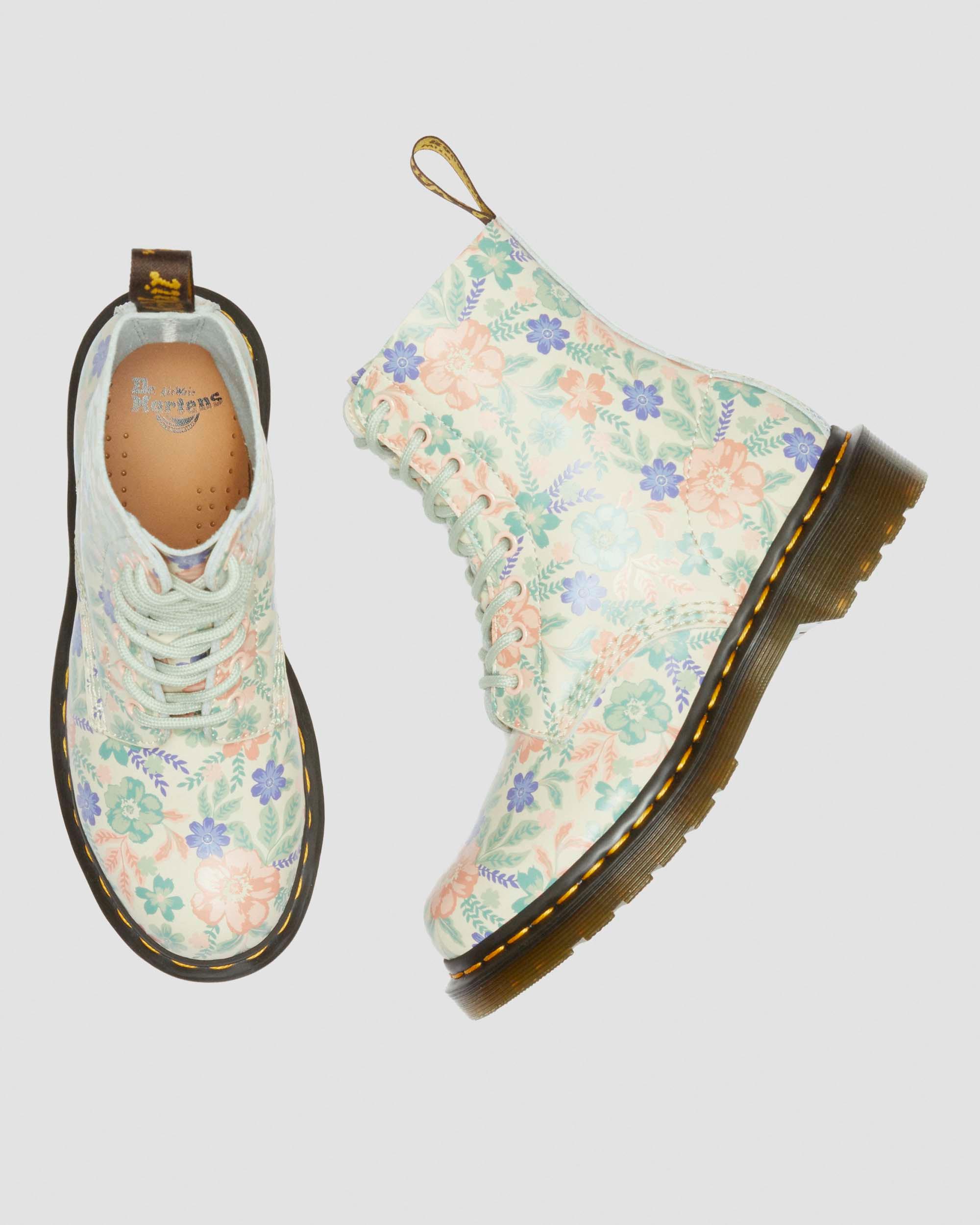1460 vonda floral reclaimed leather boots in Cloud Cream+Multi