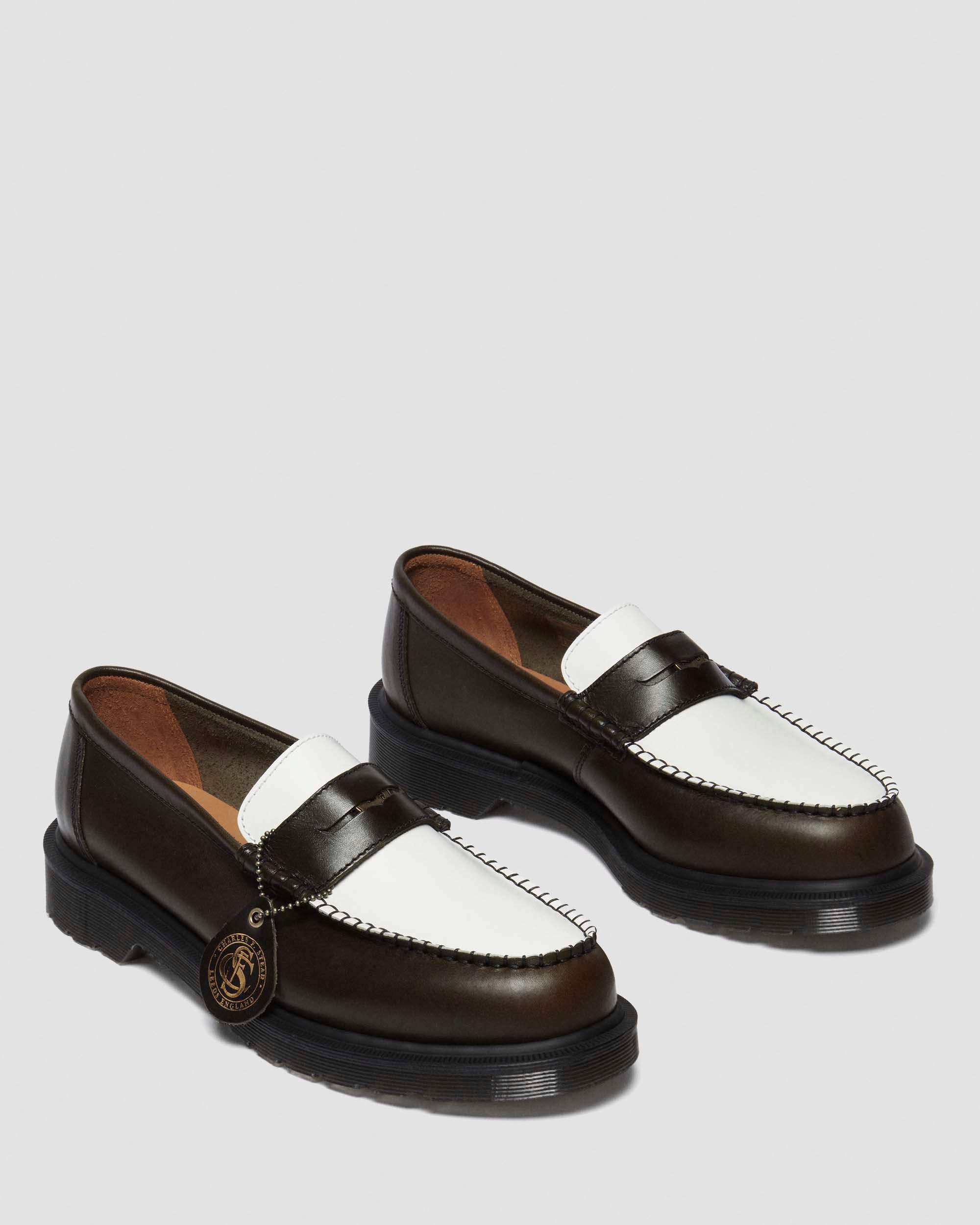 Penton two-tone leather loafers in Olive+White