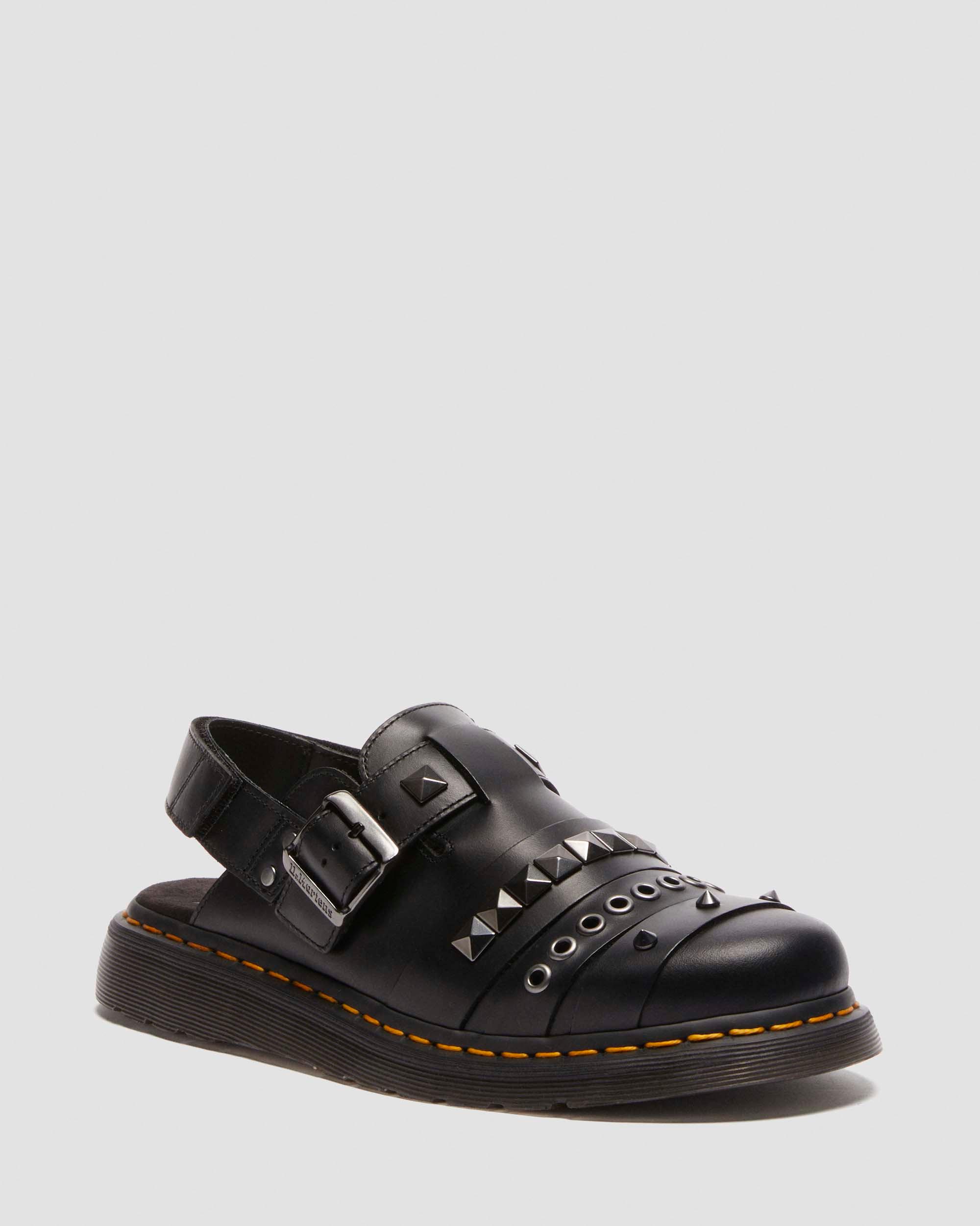 Jorge II Hardware leather mules in BLACK ATLAS