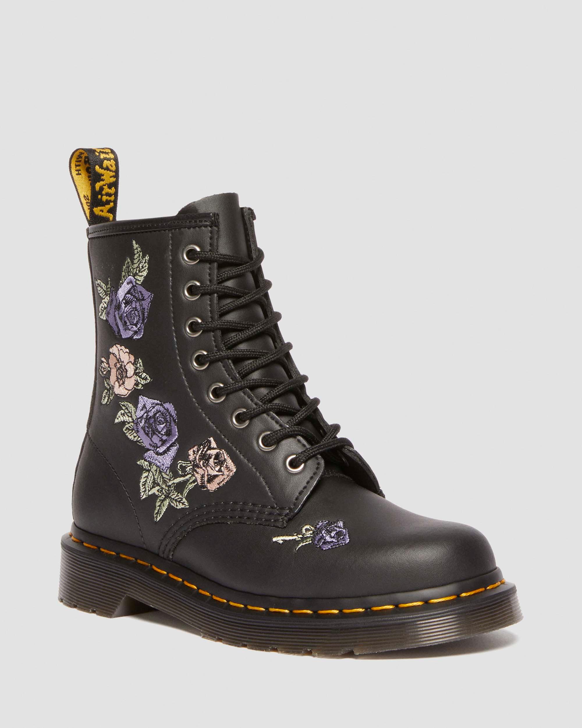 Boots 1460 Vonda Floral en cuir reconditionné in Noir