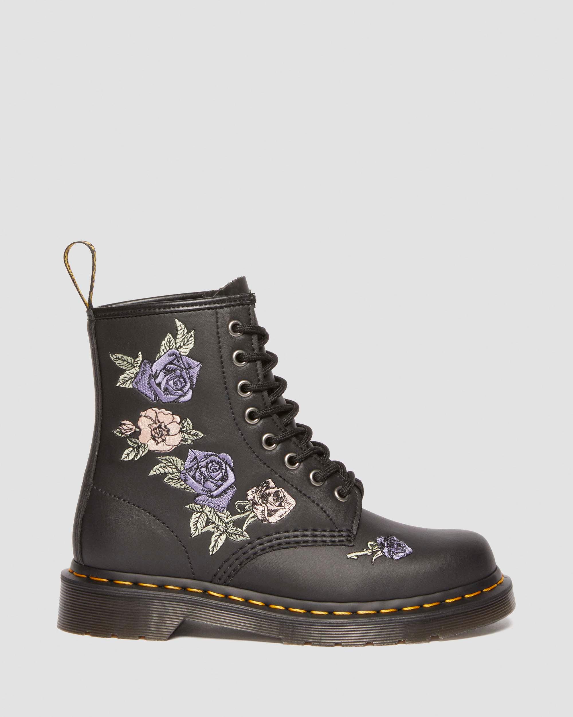 Boots 1460 Vonda Floral en cuir reconditionné in Noir