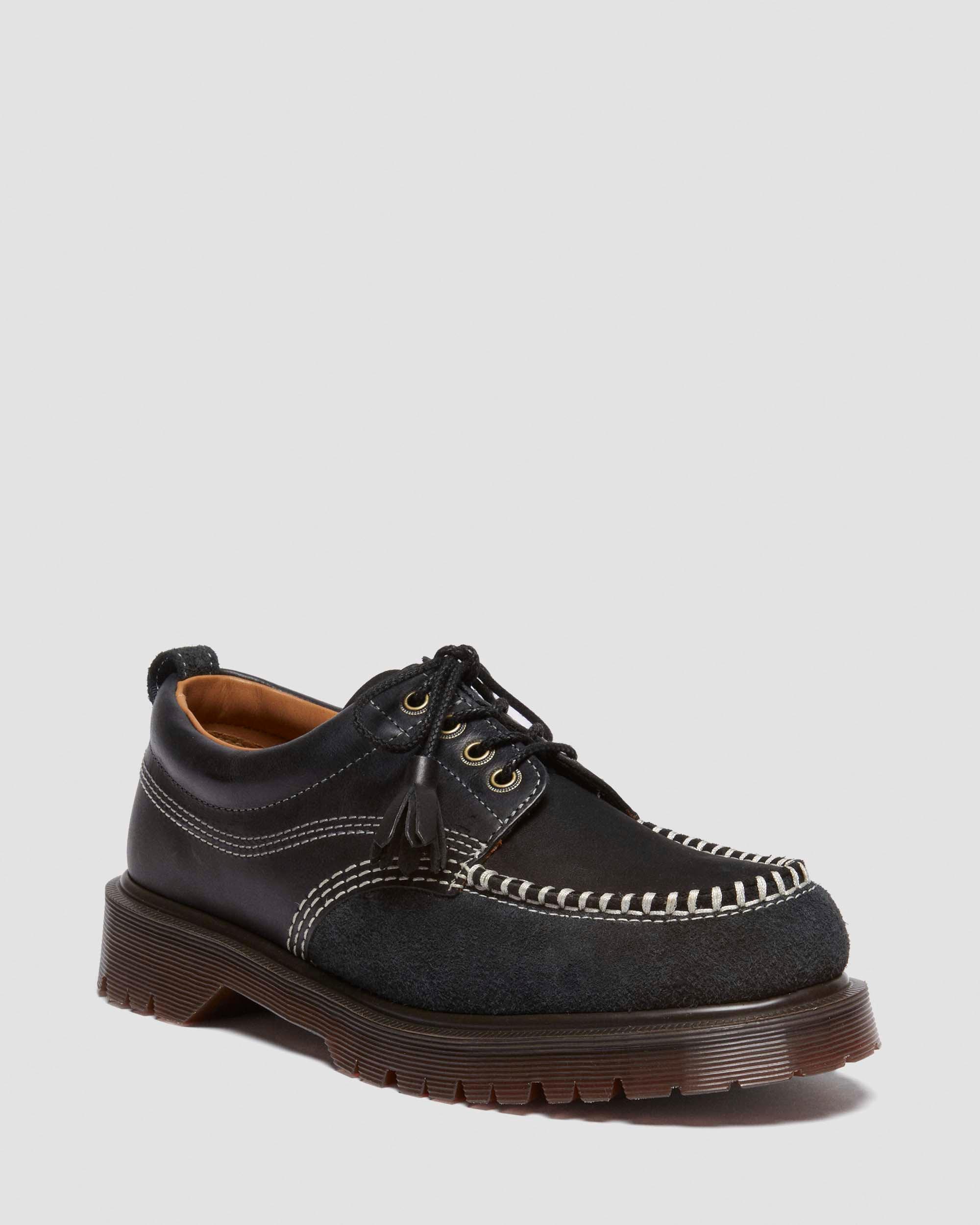 Lowell mixed material moc toe shoes in BLACK | Dr. Martens™