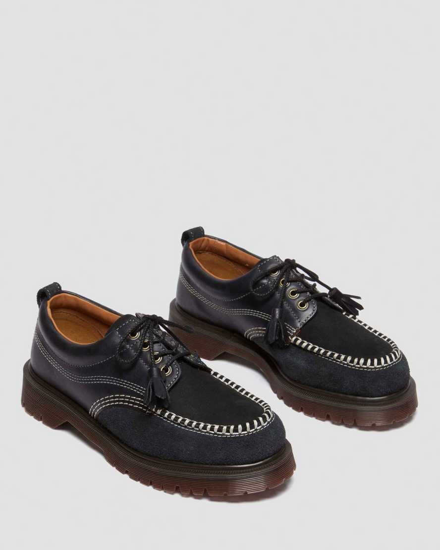 Dr. Martens Lowell Mixed Material Moc Toe Shoes In Black
