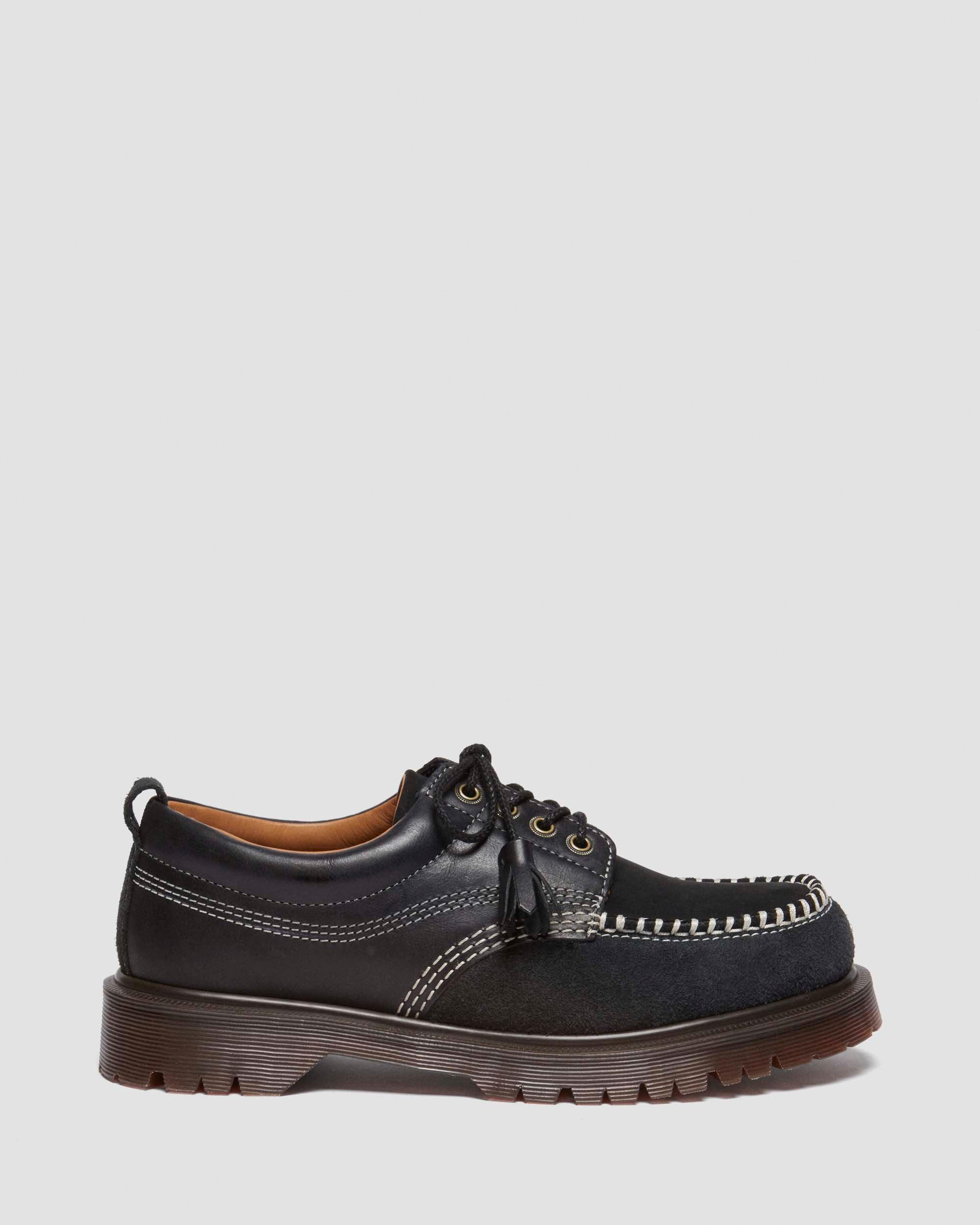 Lowell mixed material moc toe shoes in BLACK | Dr. Martens™