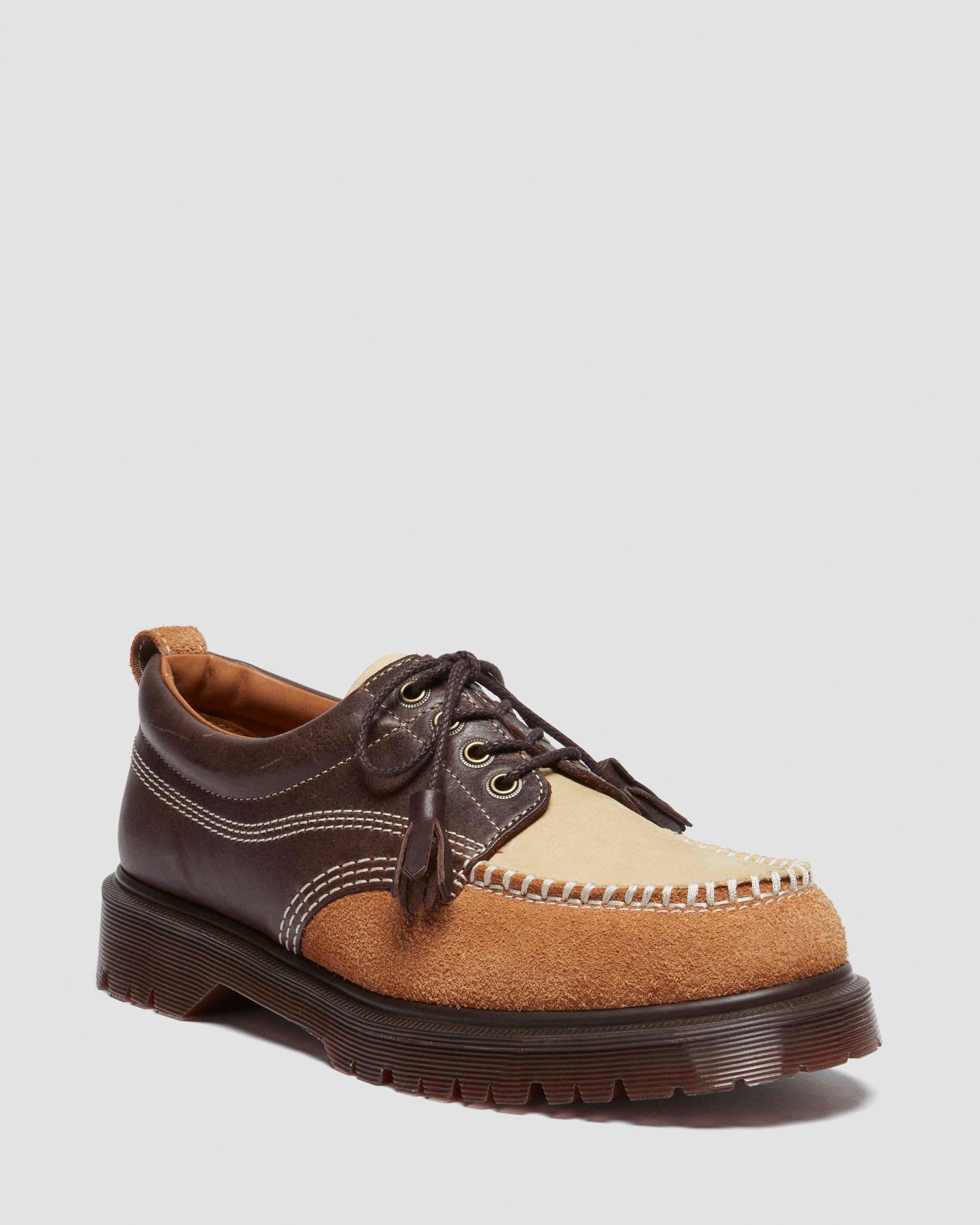 Lowell mixed material moc toe shoes in DARK BROWN+LIGHT TAN+DESERT