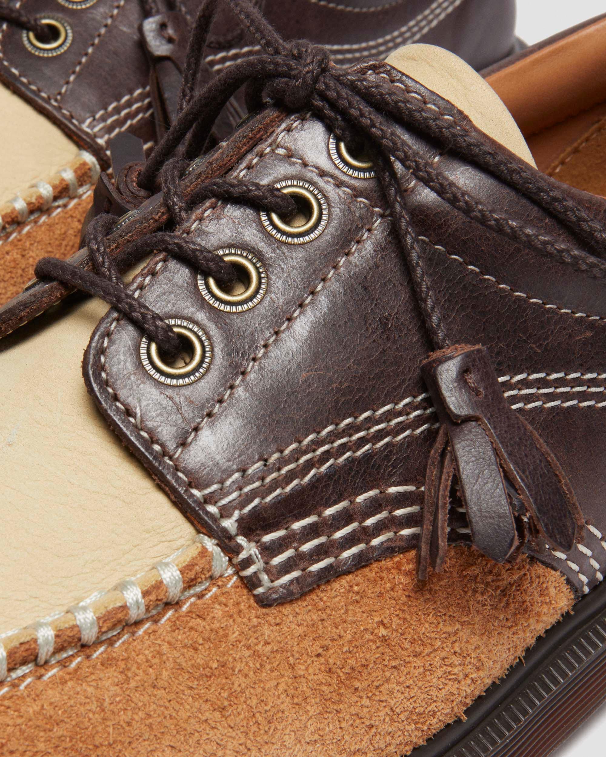 Lowell mixed material moc toe shoes in DARK BROWN+LIGHT TAN+DESERT