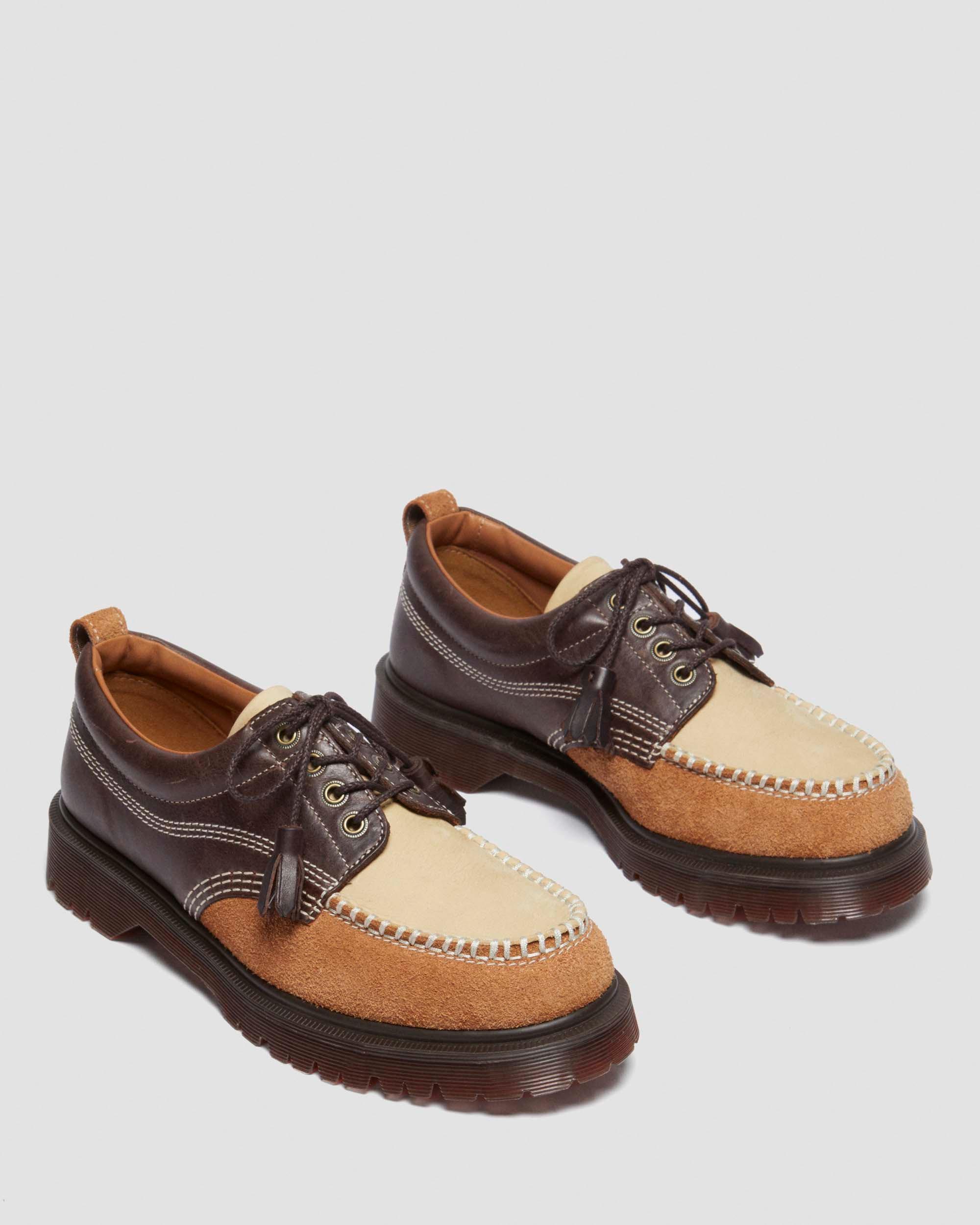 Lowell mixed material moc toe shoes in DARK BROWN+LIGHT TAN+DESERT
