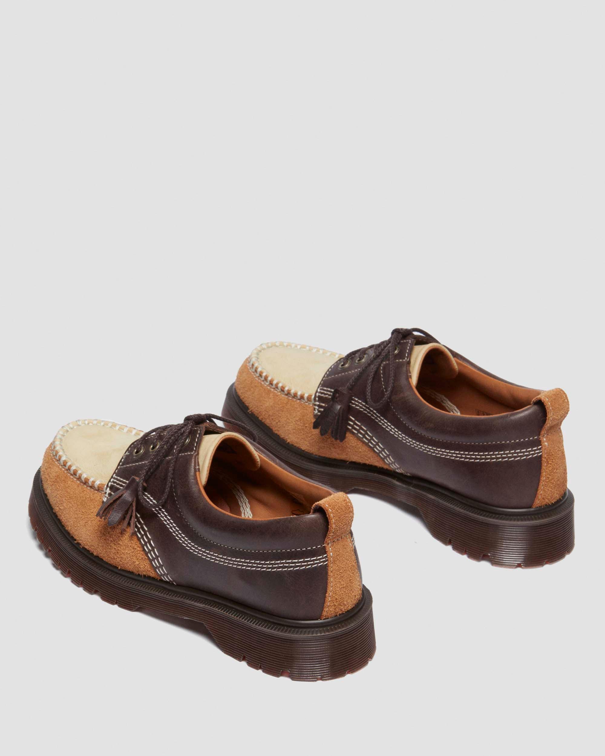 Lowell mixed material moc toe shoes in DARK BROWN+LIGHT TAN+DESERT
